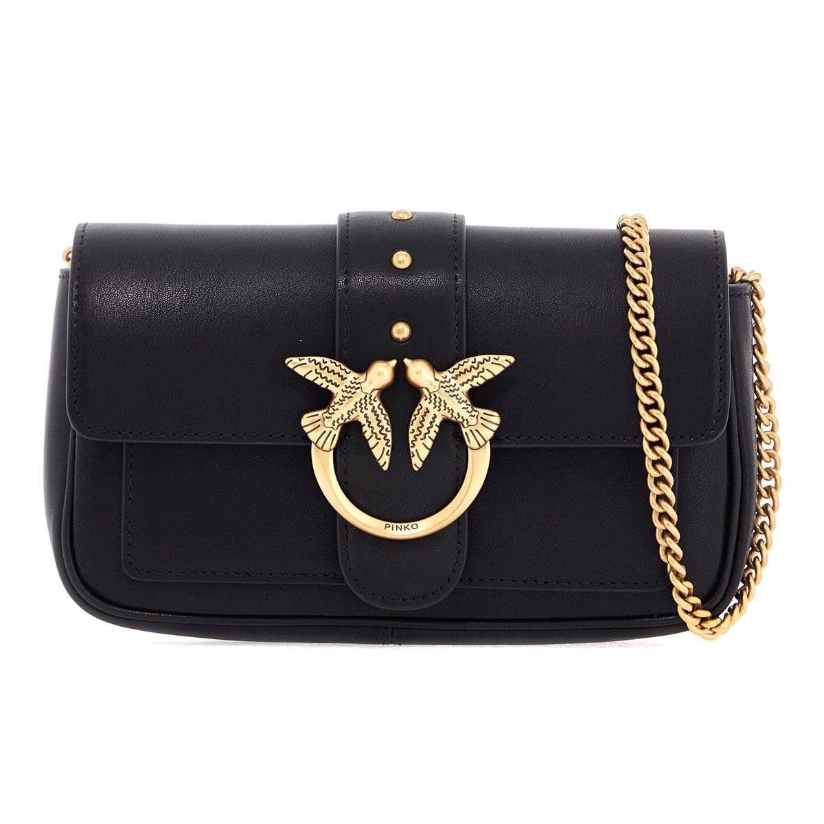 Pinko Love Pocket Simply Crossbody Bag – Black with Golden Strap