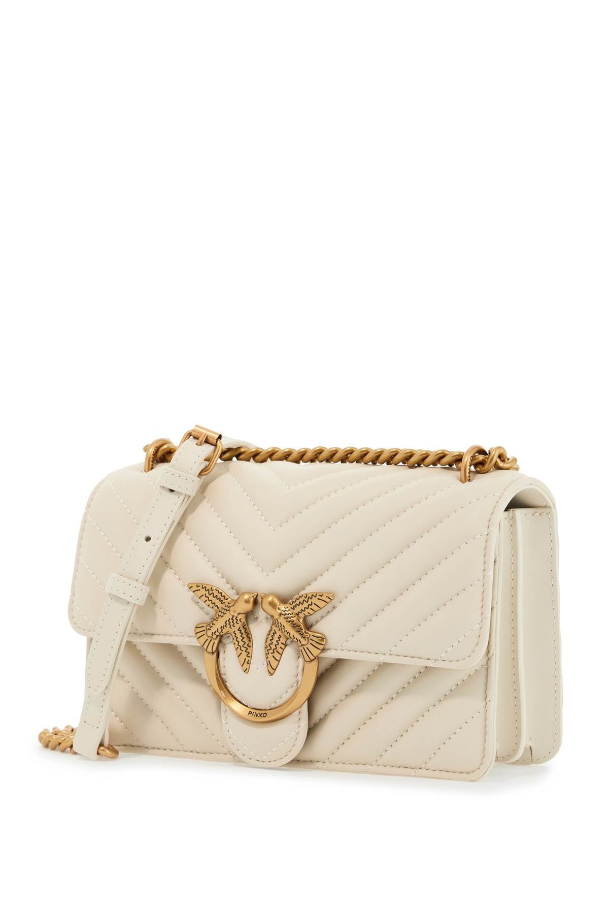 Pinko Mini Love Chevron Leather Bag – Ivory with Love Birds Buckle