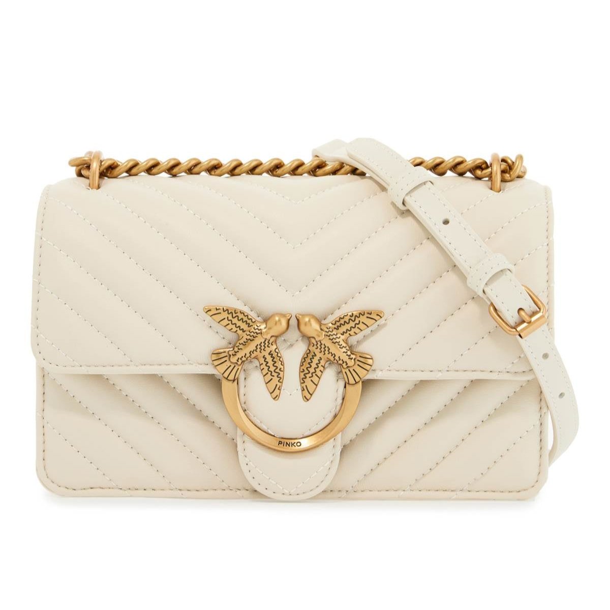 Pinko Mini Love Chevron Leather Bag – Ivory with Love Birds Buckle