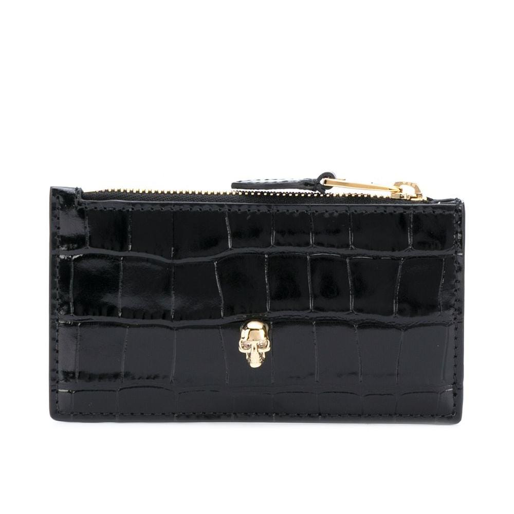 Alexander McQueen Black Leather Skull Flat Zip Purse