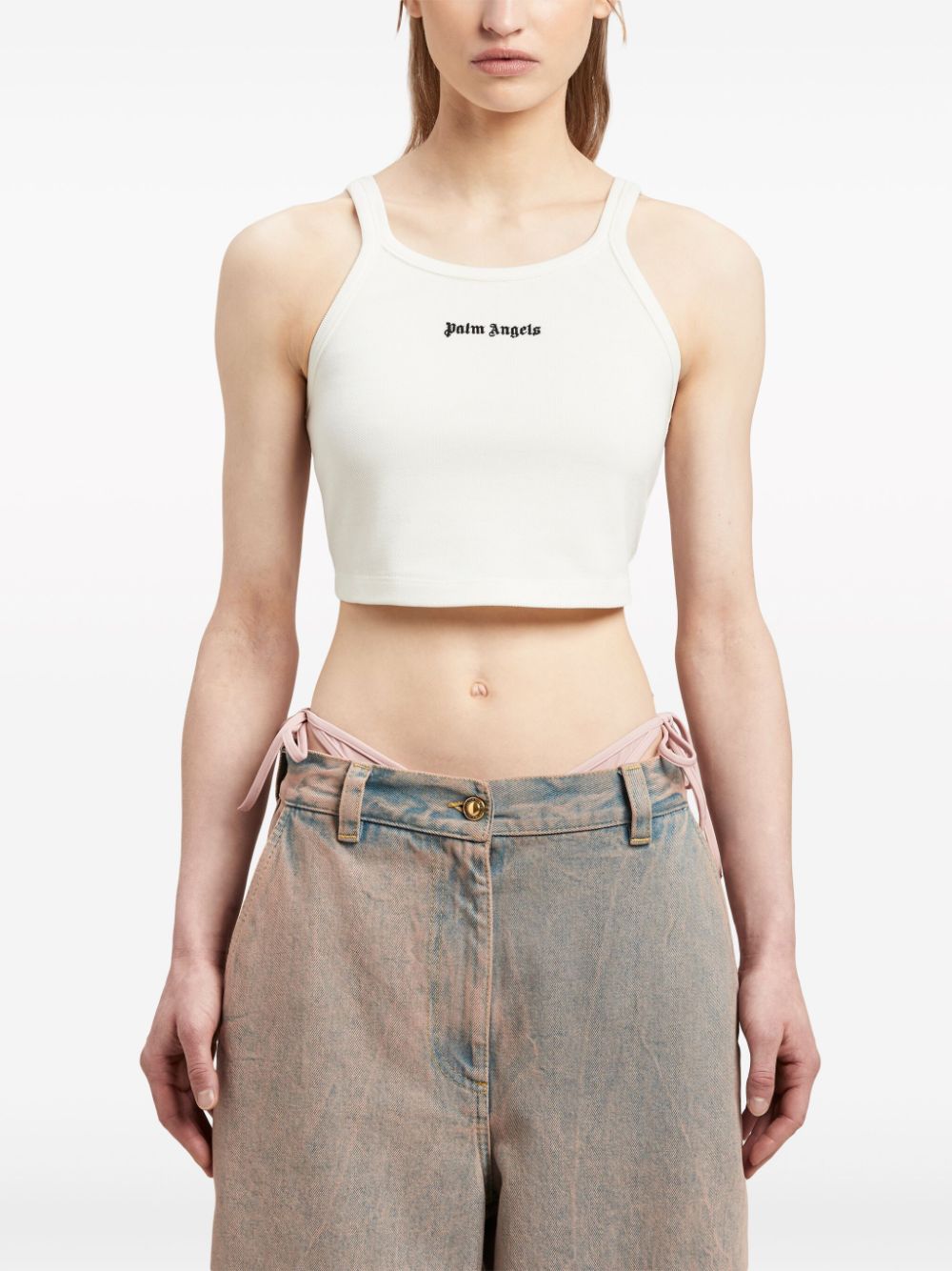 Palm Angels Cropped Logo Tank Top – Off-White