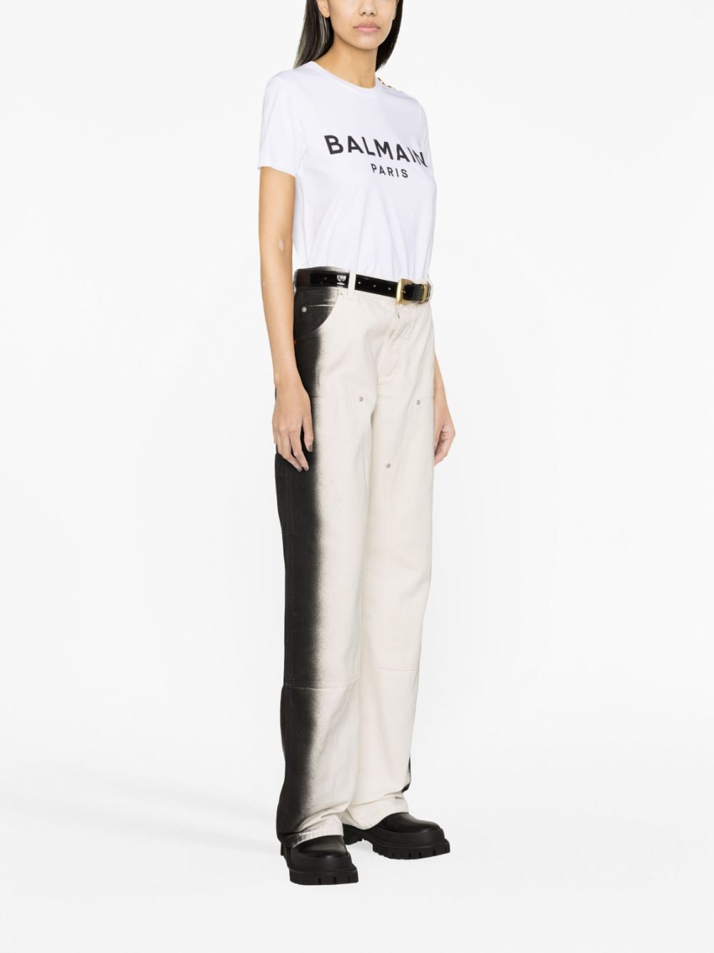 Balmain Button-Embellished Logo-Print T-Shirt