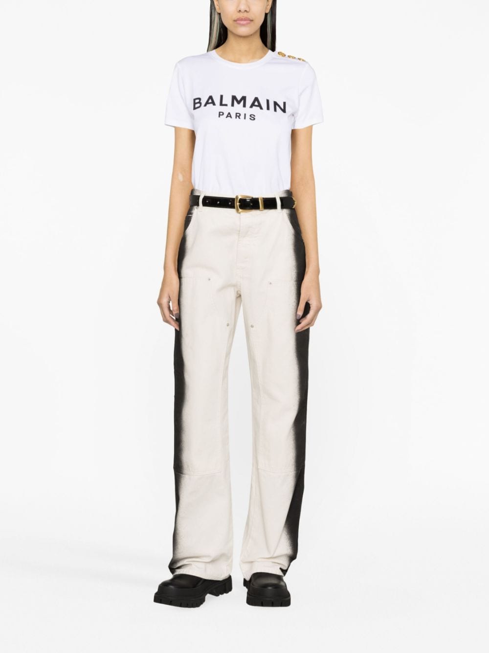 Balmain Button-Embellished Logo-Print T-Shirt