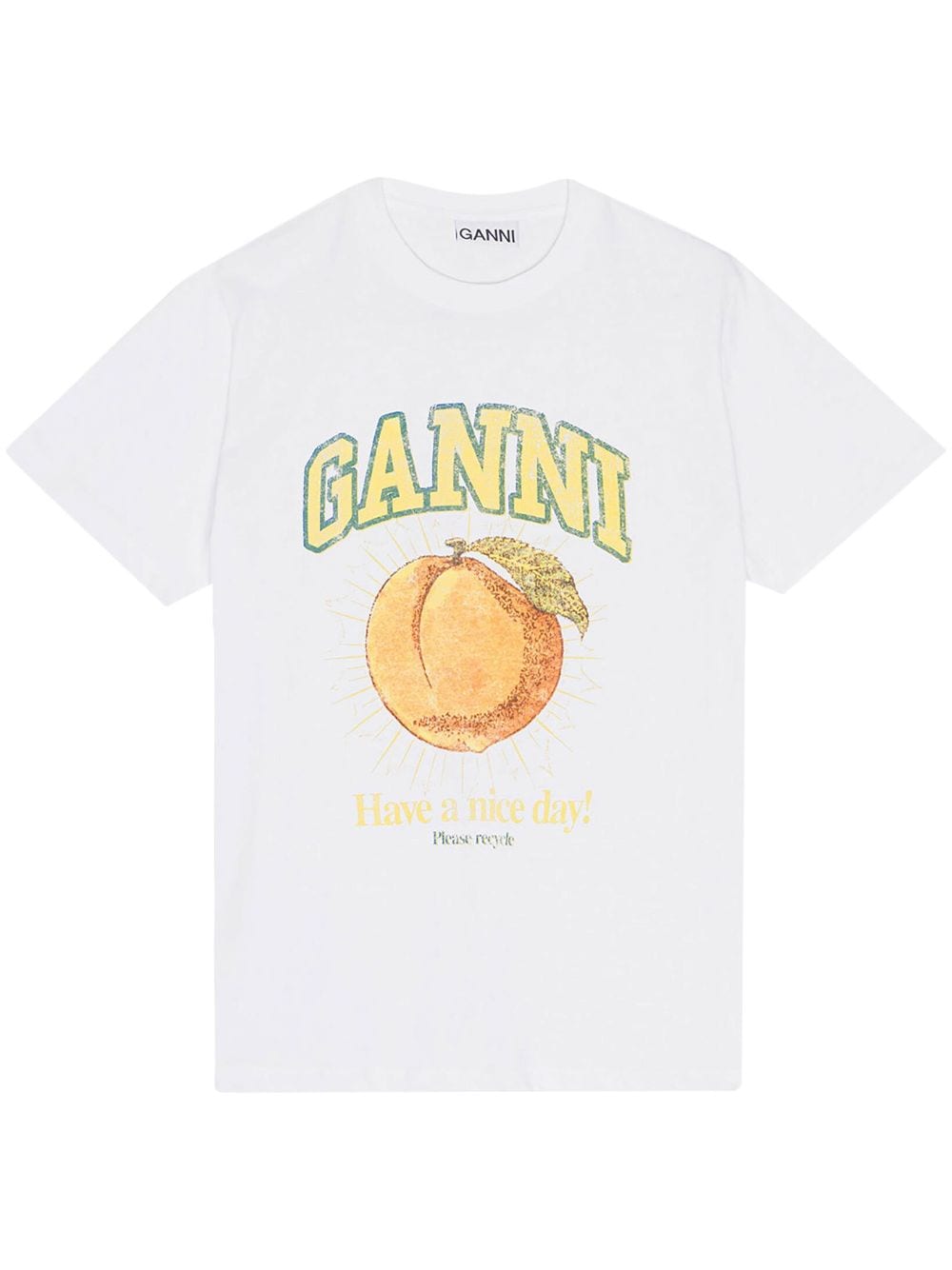 GANNI Peach Graphic Cotton T-Shirt – White