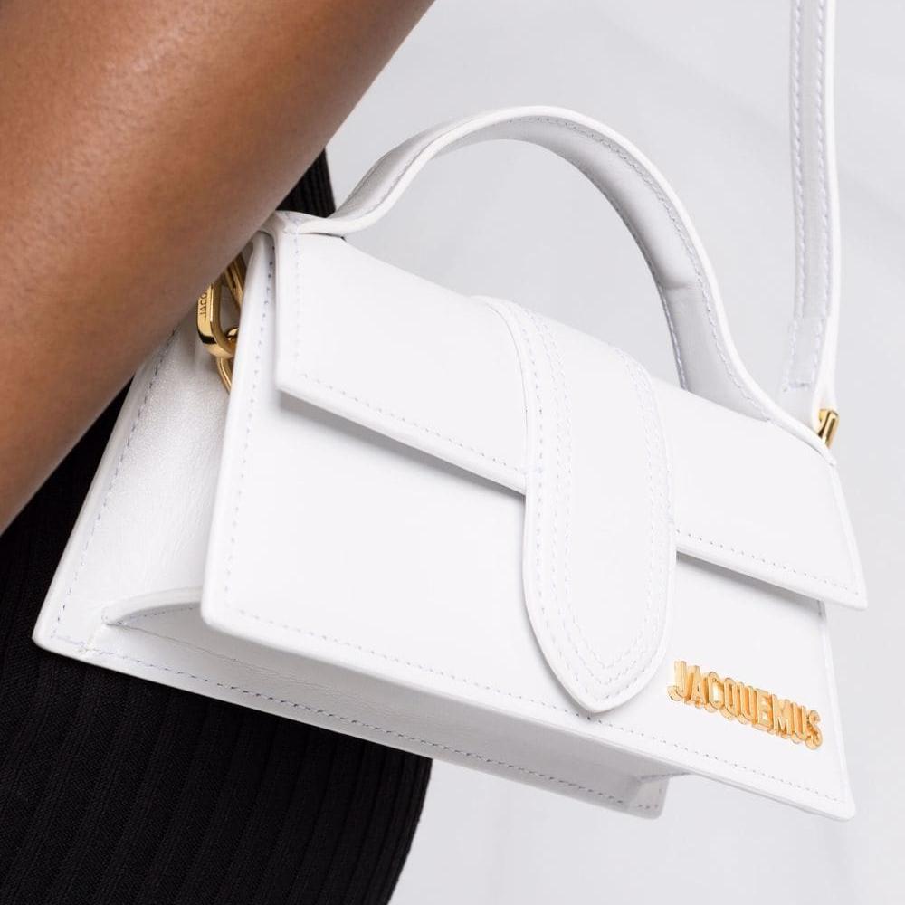 Jacquemus Le Bambino Long Shoulder Bag – White Leather with Gold Details