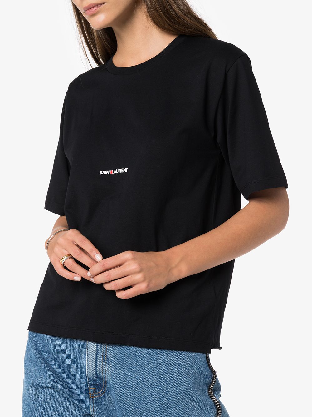 Saint Laurent Cotton Logo T-Shirt – Black with White Print