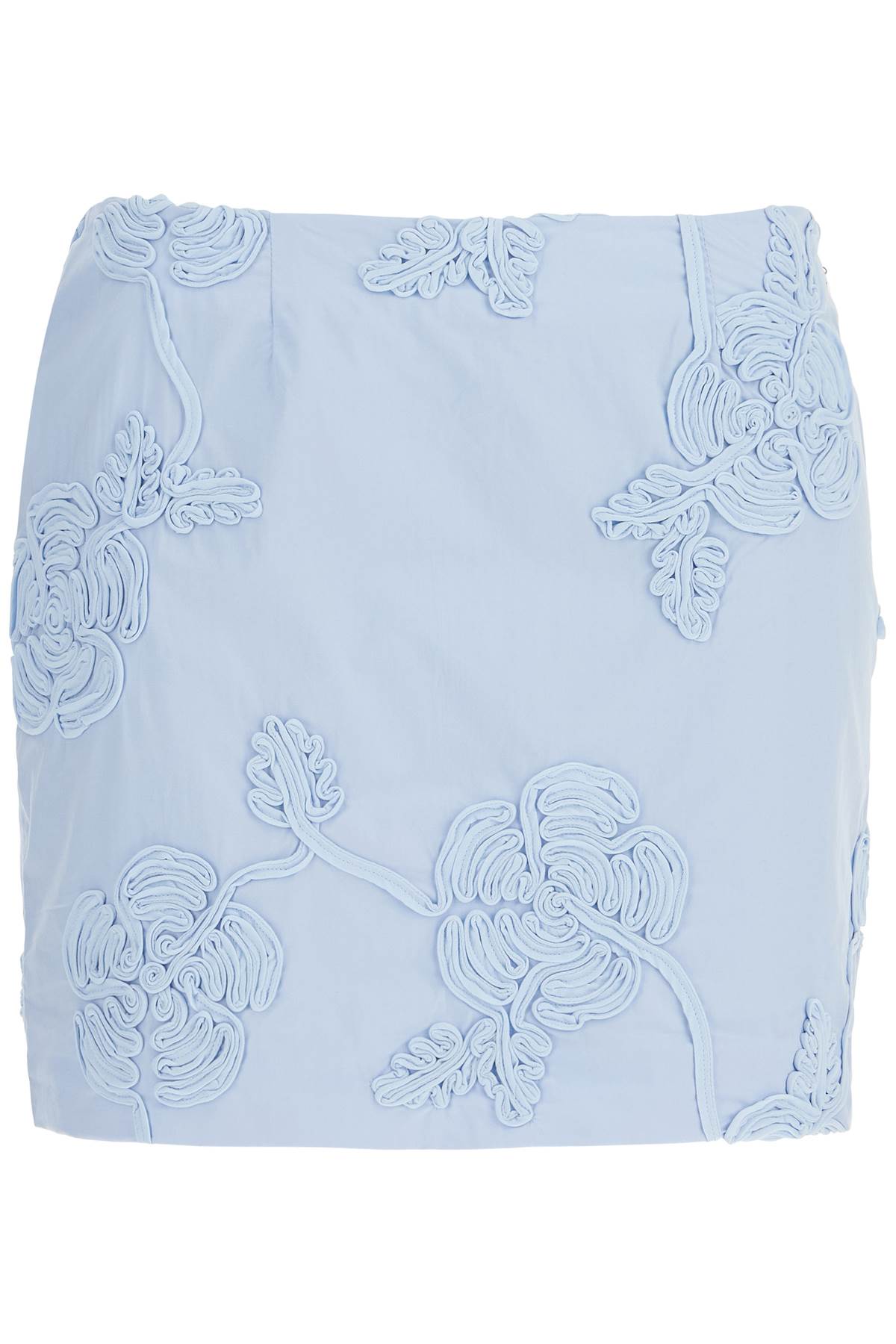 Rotate light blue cotton mini skirt with 3d floral embroidery