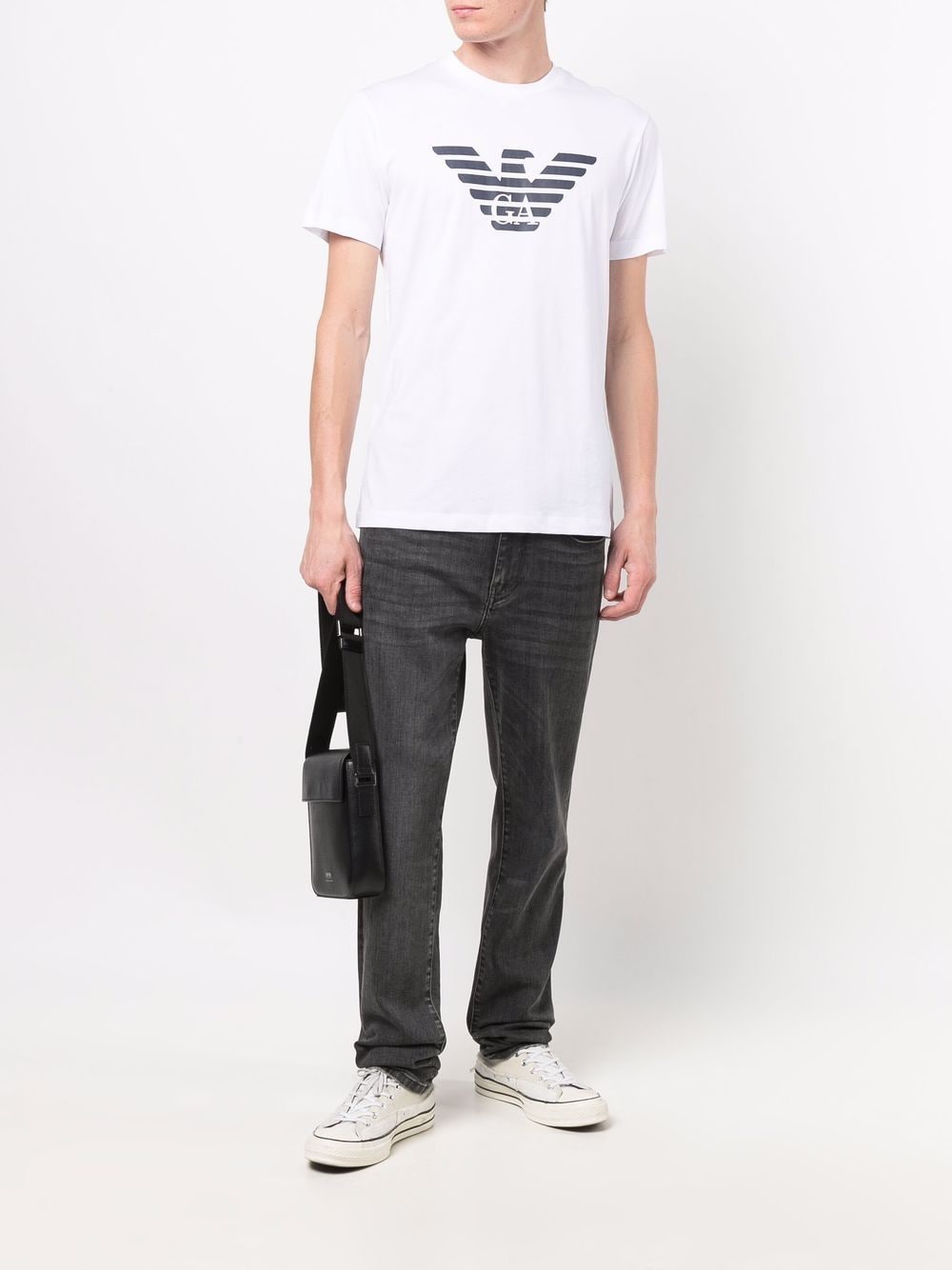 Emporio Armani White Cotton Logo Print T-Shirt