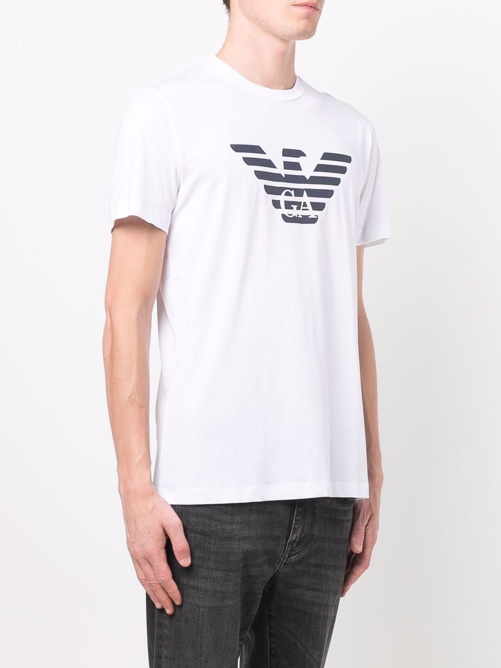 Emporio Armani White Cotton Logo Print T-Shirt