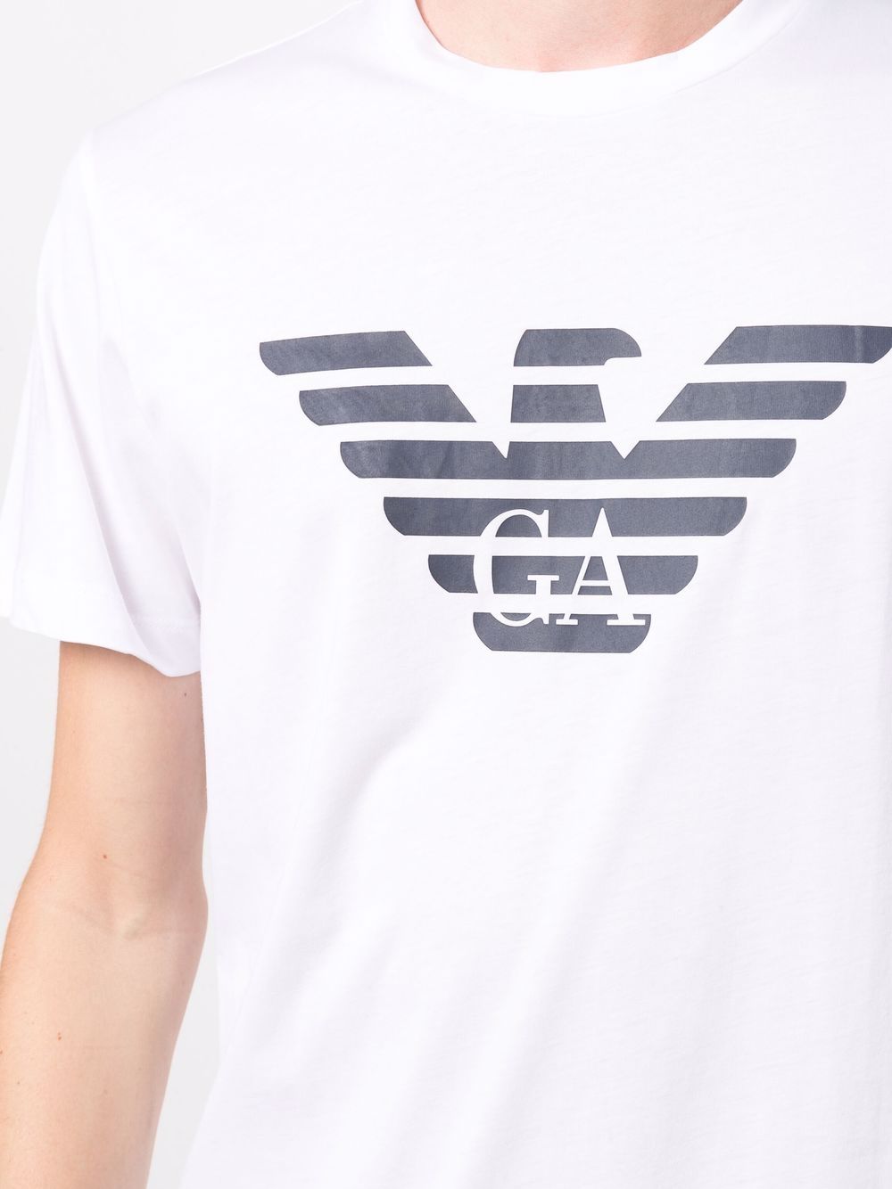 Emporio Armani White Cotton Logo Print T-Shirt