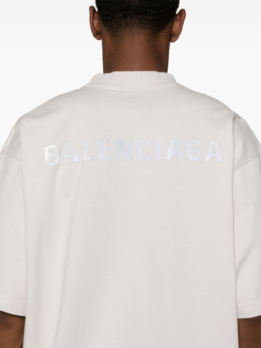 Balenciaga Reflective Logo Cotton T-Shirt – Chalk White