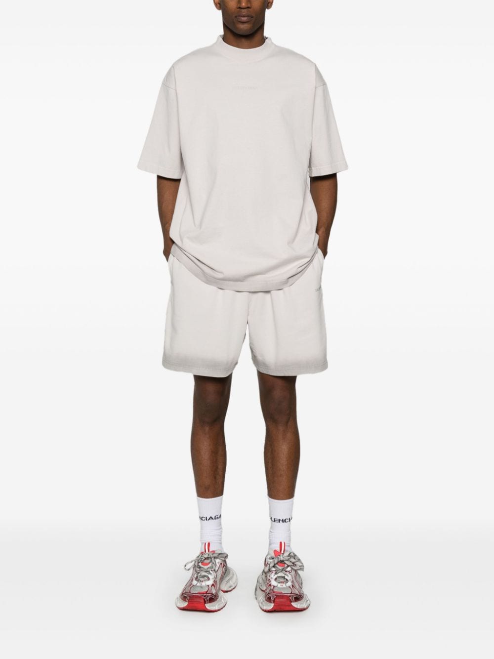 Balenciaga Reflective Logo Cotton T-Shirt – Chalk White