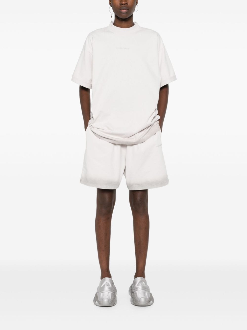 Balenciaga Reflective Logo Cotton T-Shirt – Chalk White