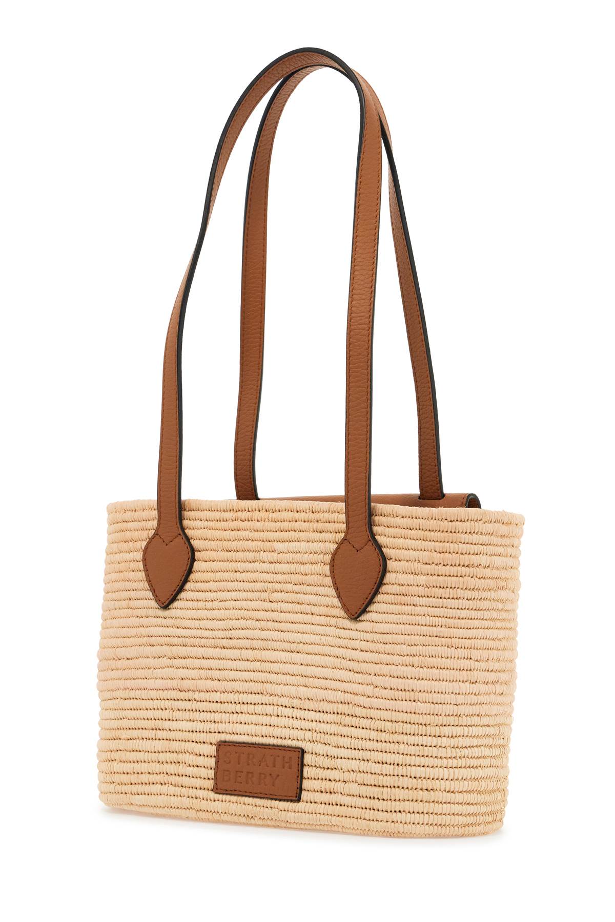 Strathberry beige woven raffia bag with leather details