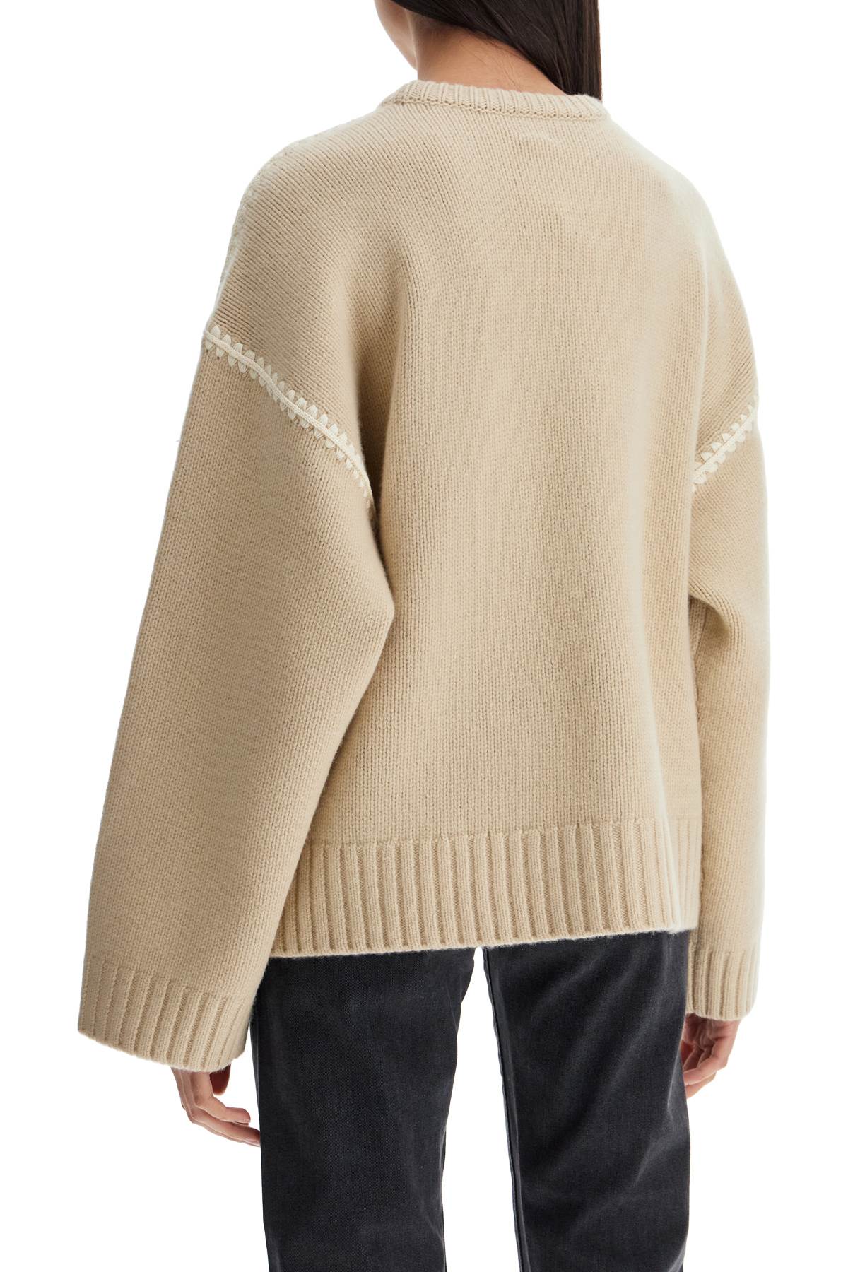 Toteme light beige wool and cashmere sweater with embroidery