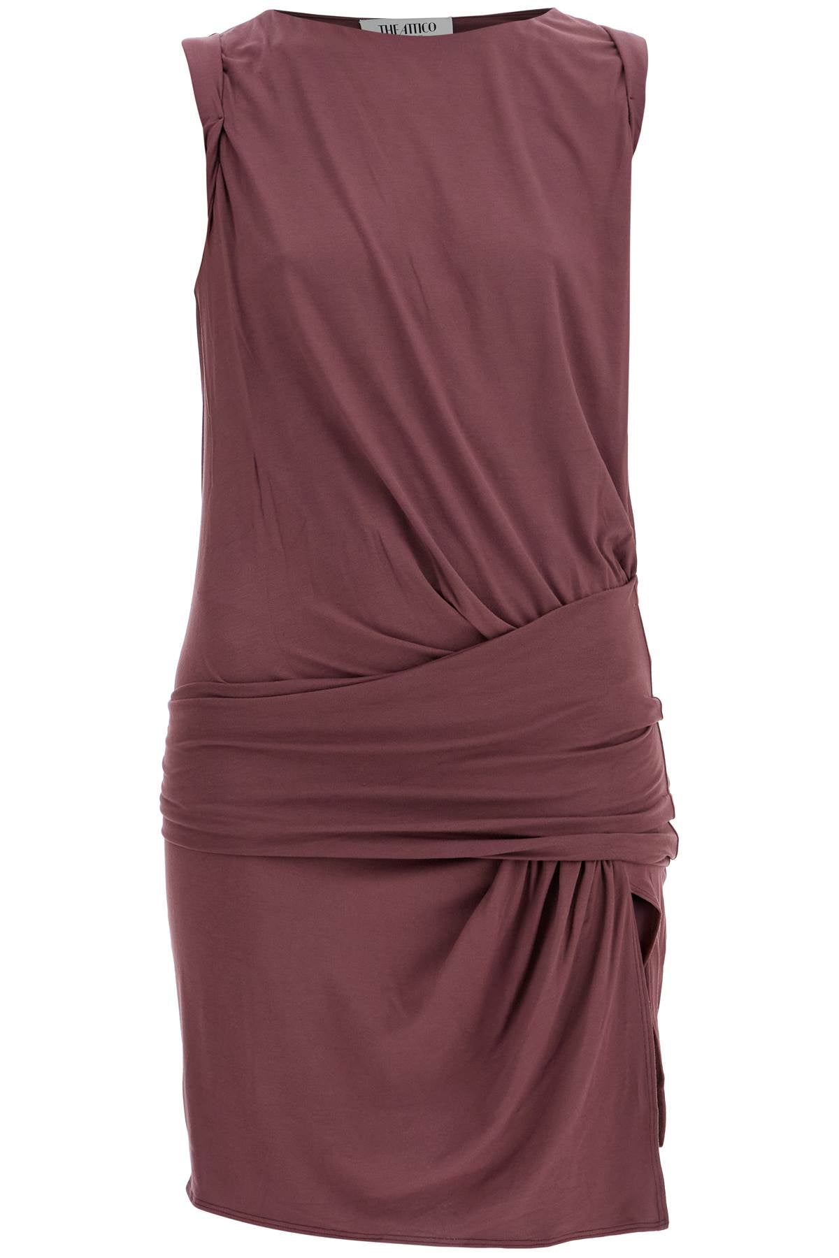 The Attico mini dress slim con scollo ampio in mauve scuro in viscosa