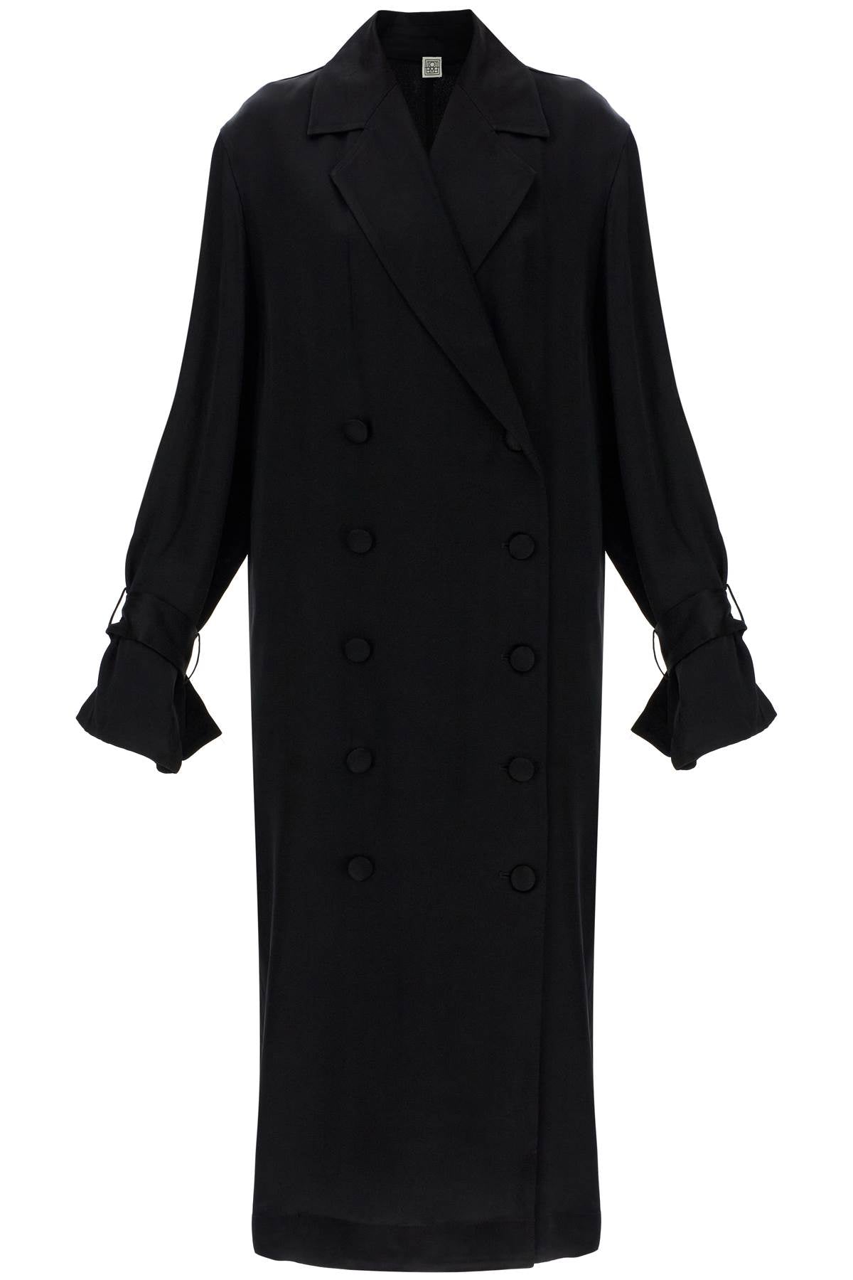 Toteme black satin viscose trench dress