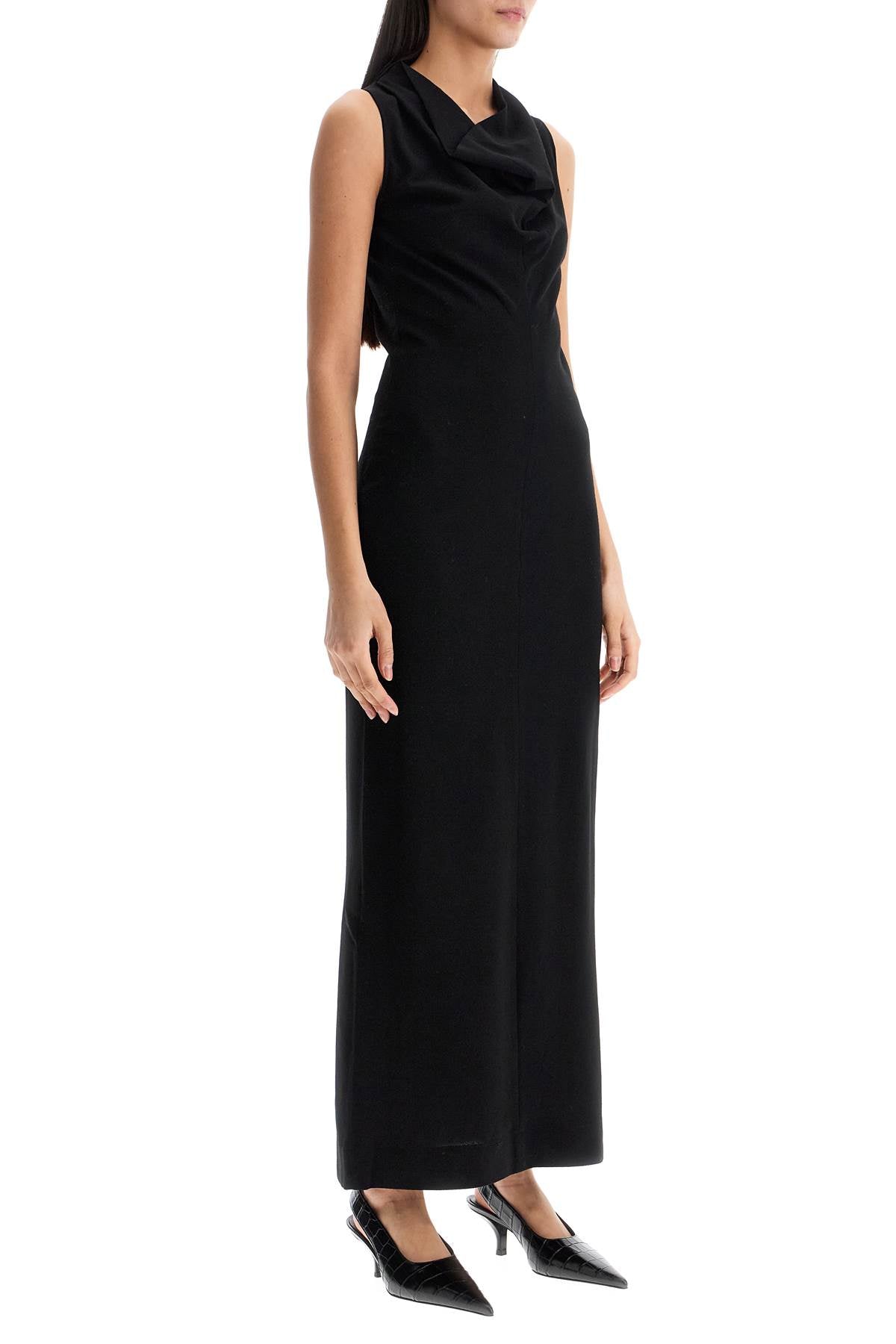 Toteme maxi dress in black wool with cowl neck sleeveless