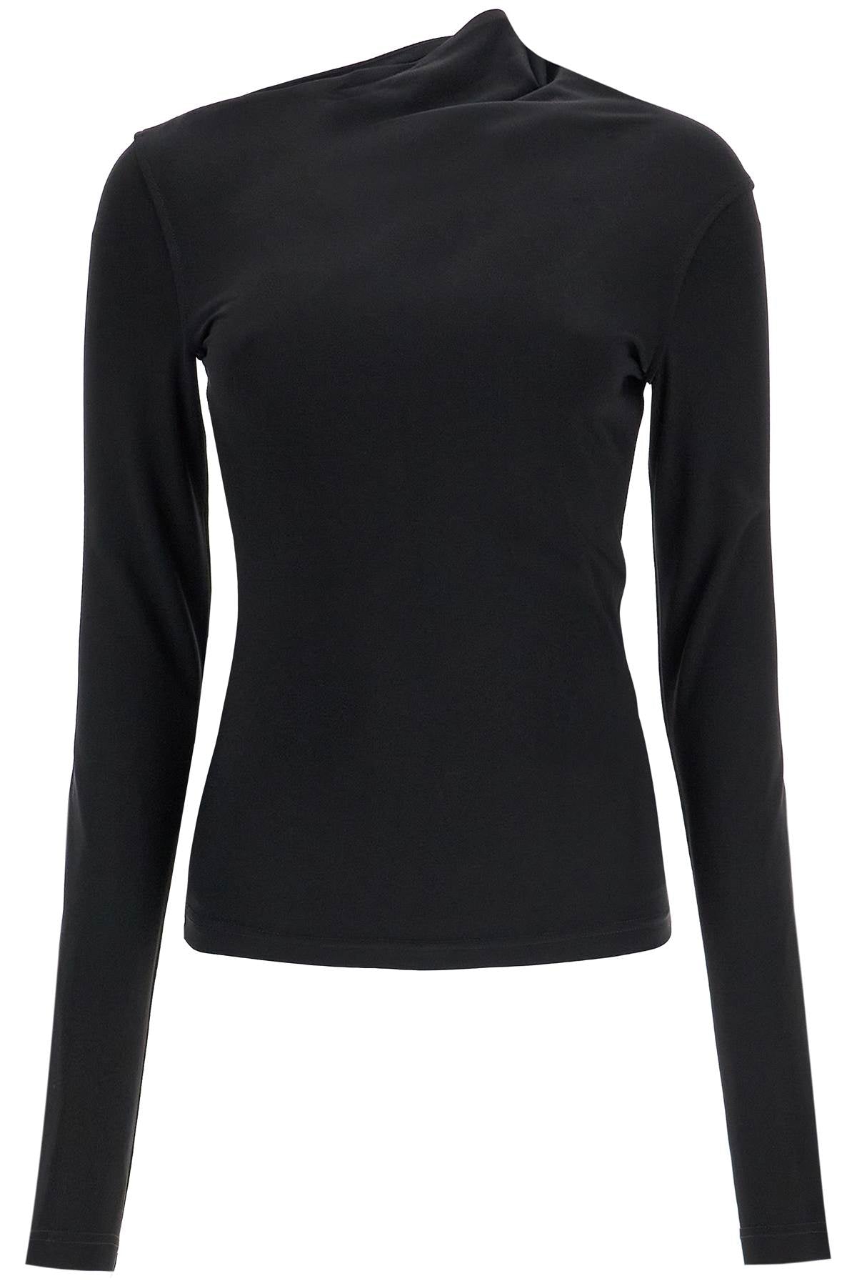 Toteme black draped jersey top with long sleeves and wide neck slim fit