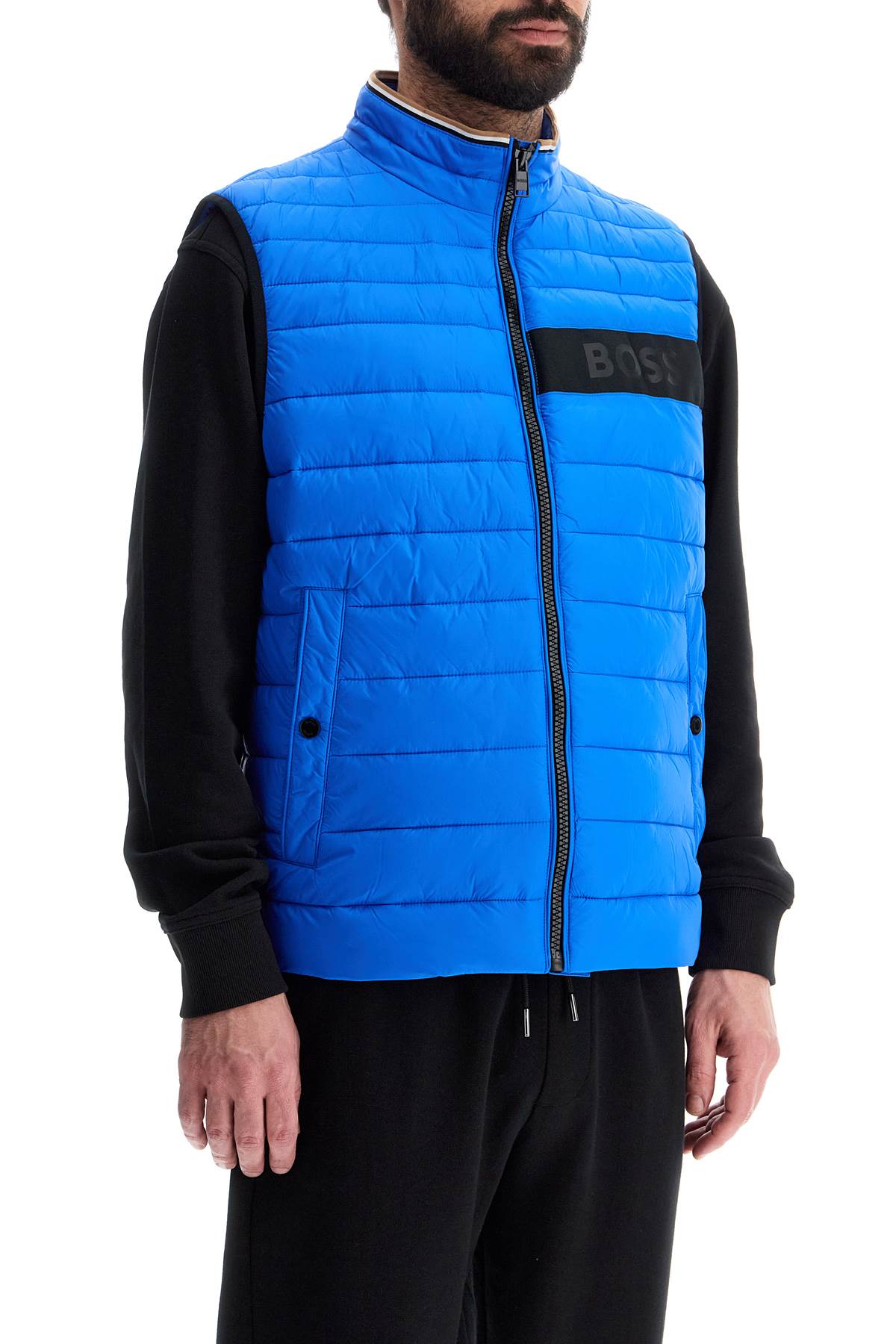 Boss bright blue quilted gilet with high collar and zip