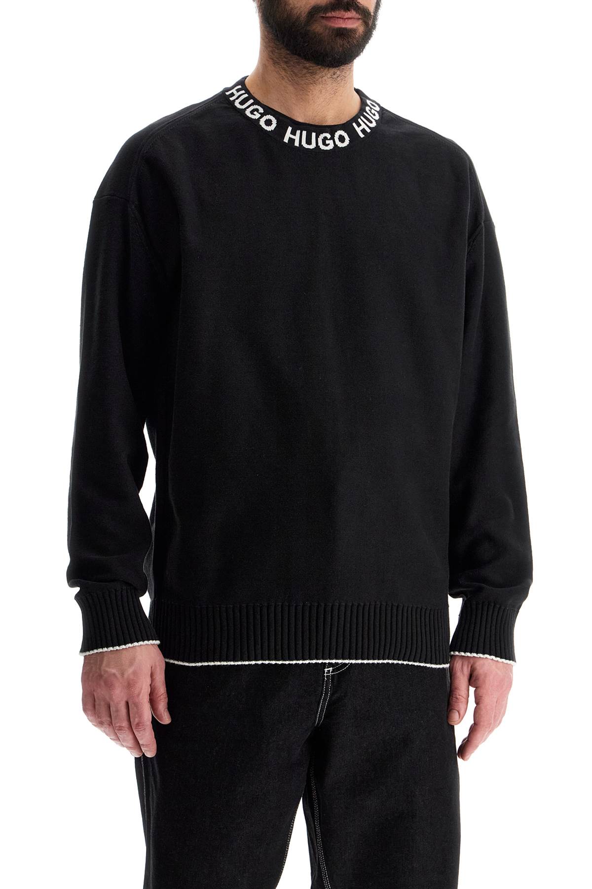 Hugo men's regular fit wide neck long sleeve sweatshirt black