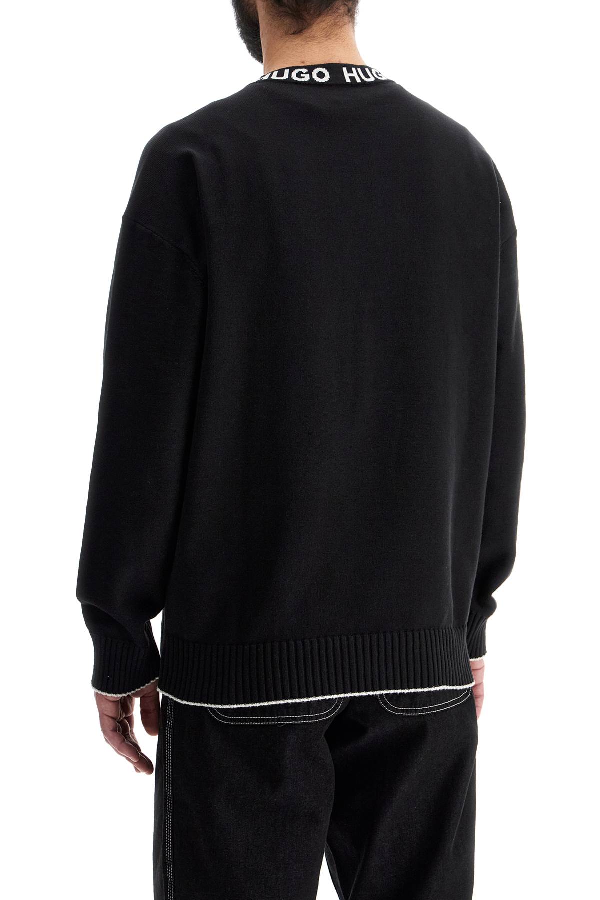 Hugo men's regular fit wide neck long sleeve sweatshirt black