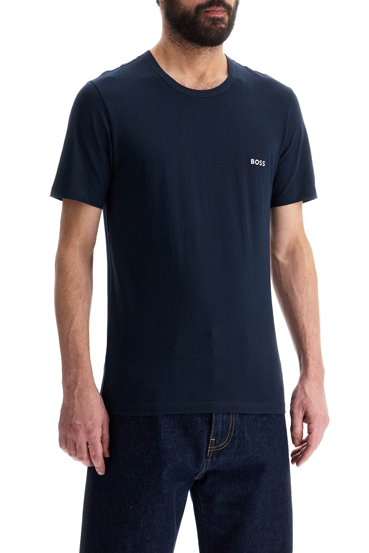 Boss short sleeve regular fit dark blue cotton t-shirt with embroidered logo