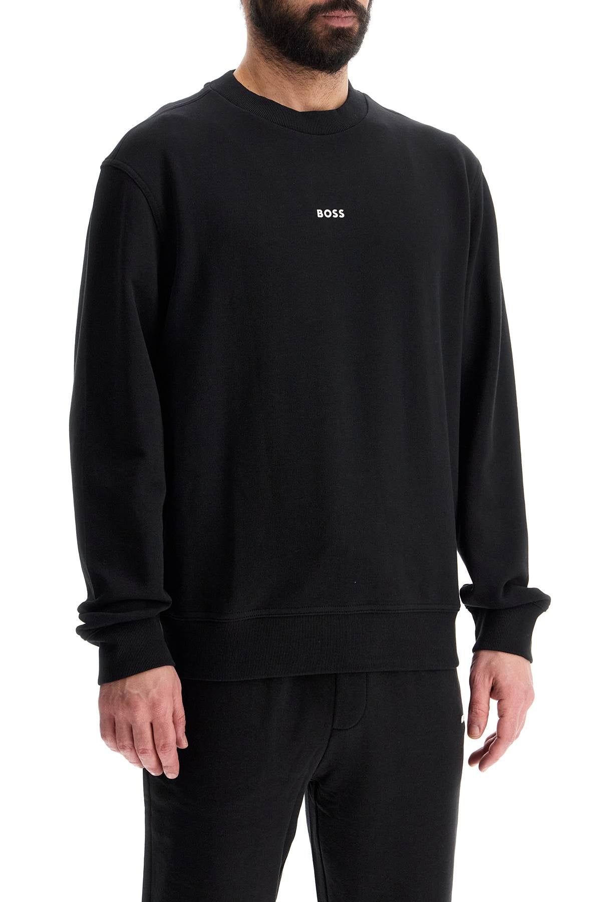 Boss men's black cotton sweatshirt with long sleeves and round neck