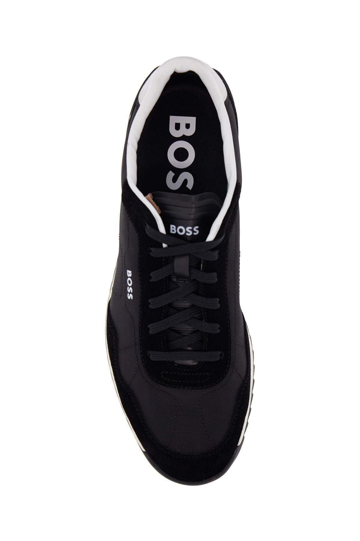 Boss men's black fabric and suede sneakers with non-slip sole