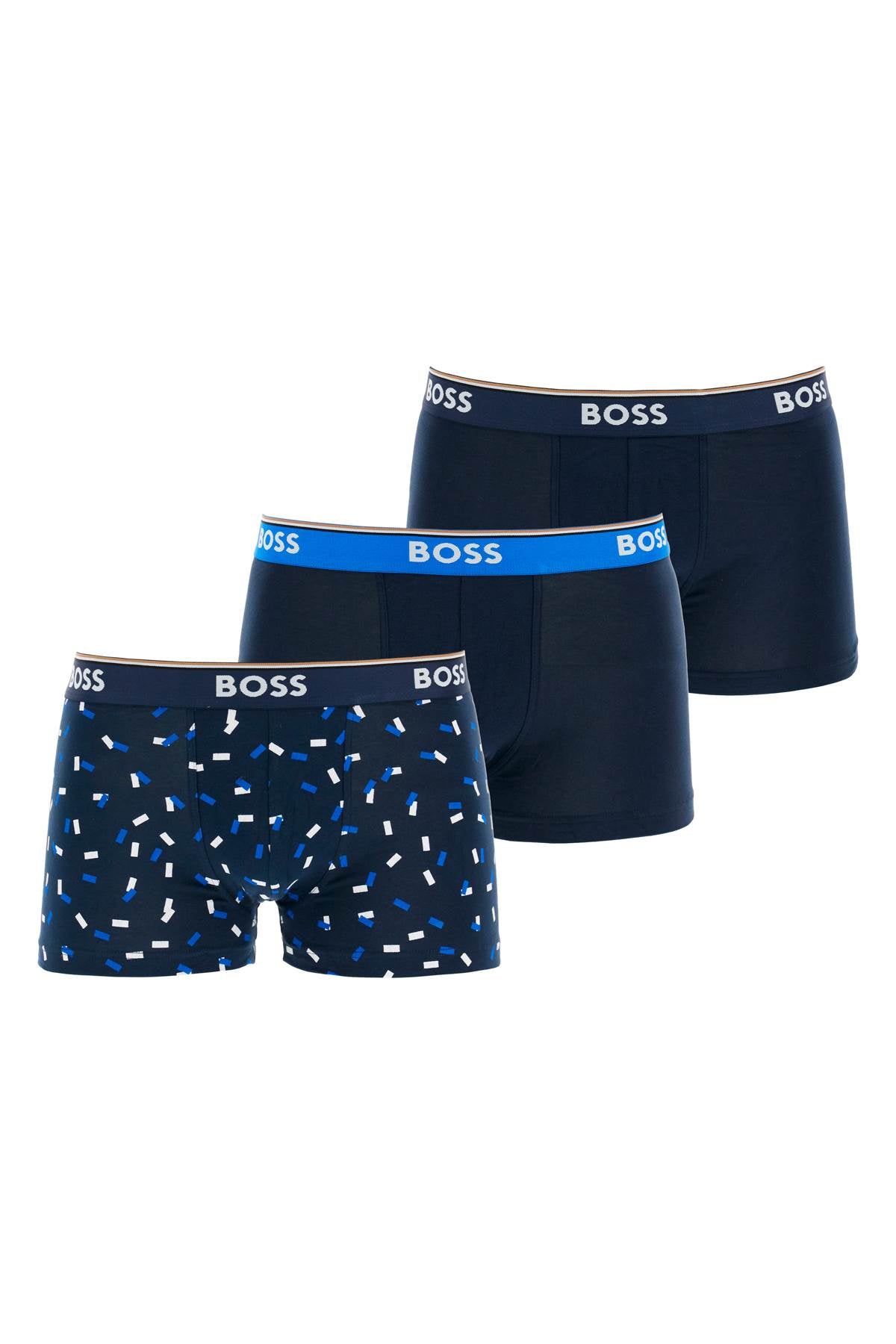 Boss dark blue and patterned slim fit boxer set 3 pieces stretch cotton