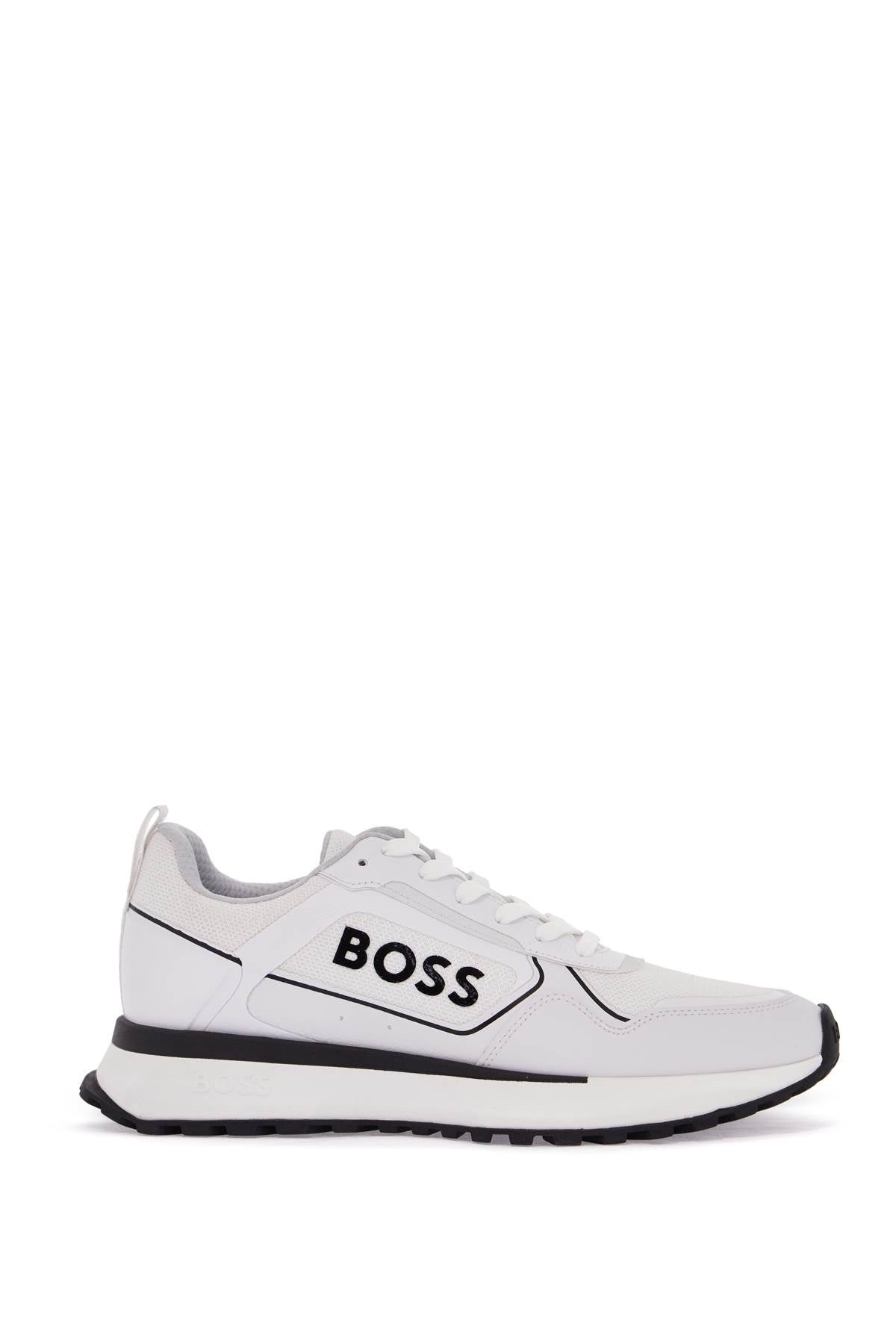 Boss white sneakers with black details and tank sole for men