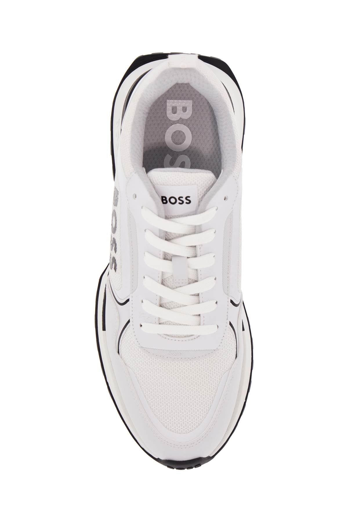 Boss white sneakers with black details and tank sole for men