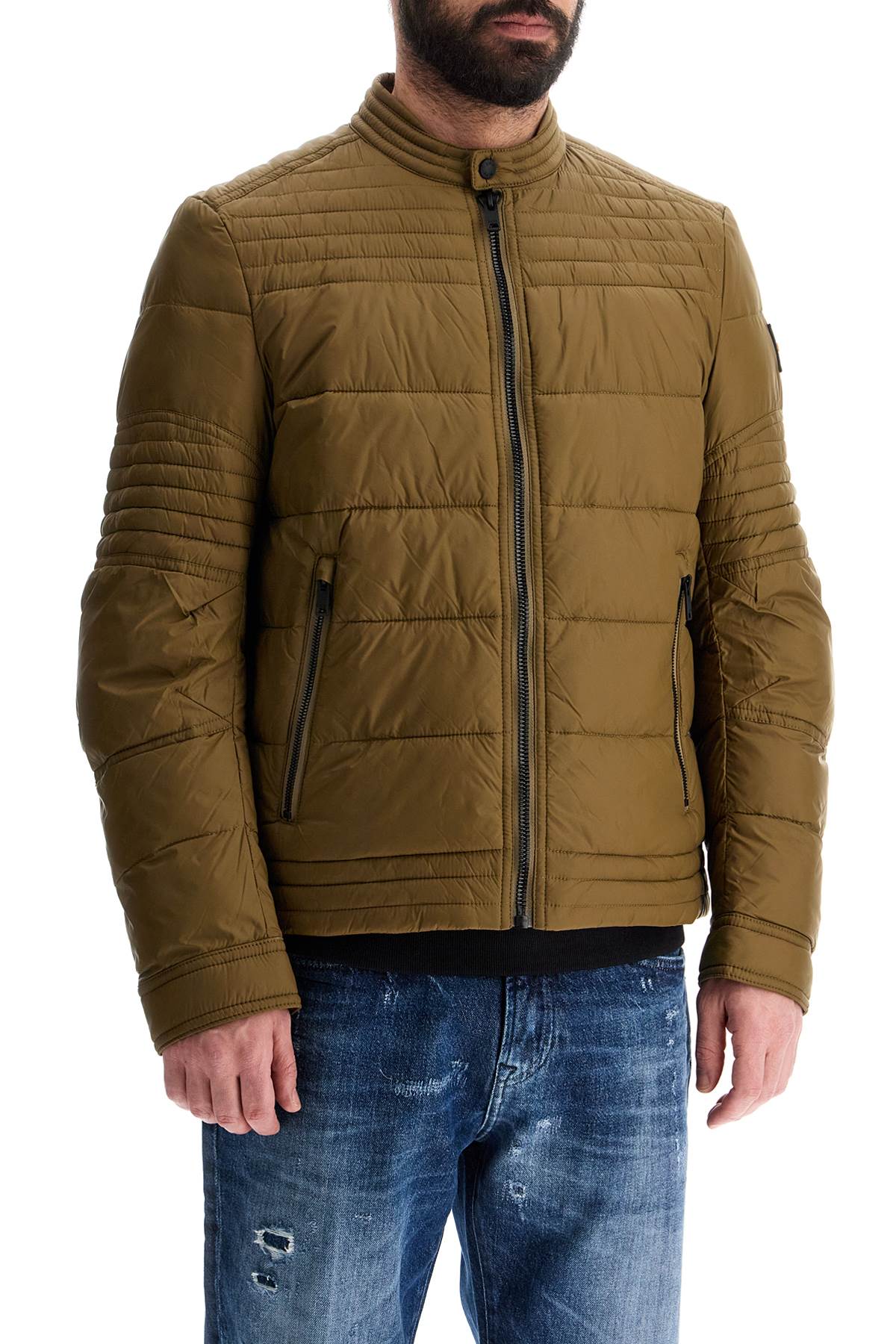 Boss green down jacket with high collar for men