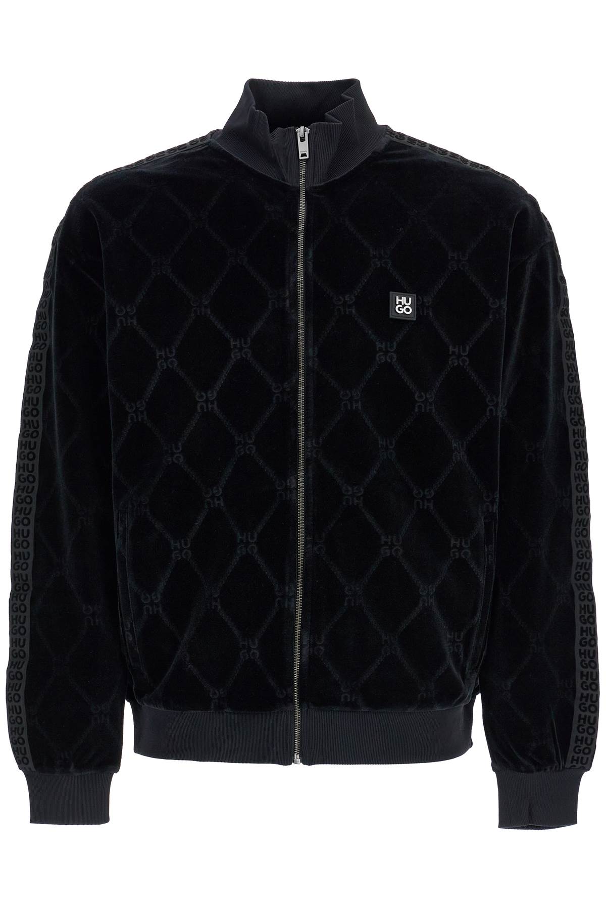 Hugo black high neck zip sweatshirt with diamond pattern