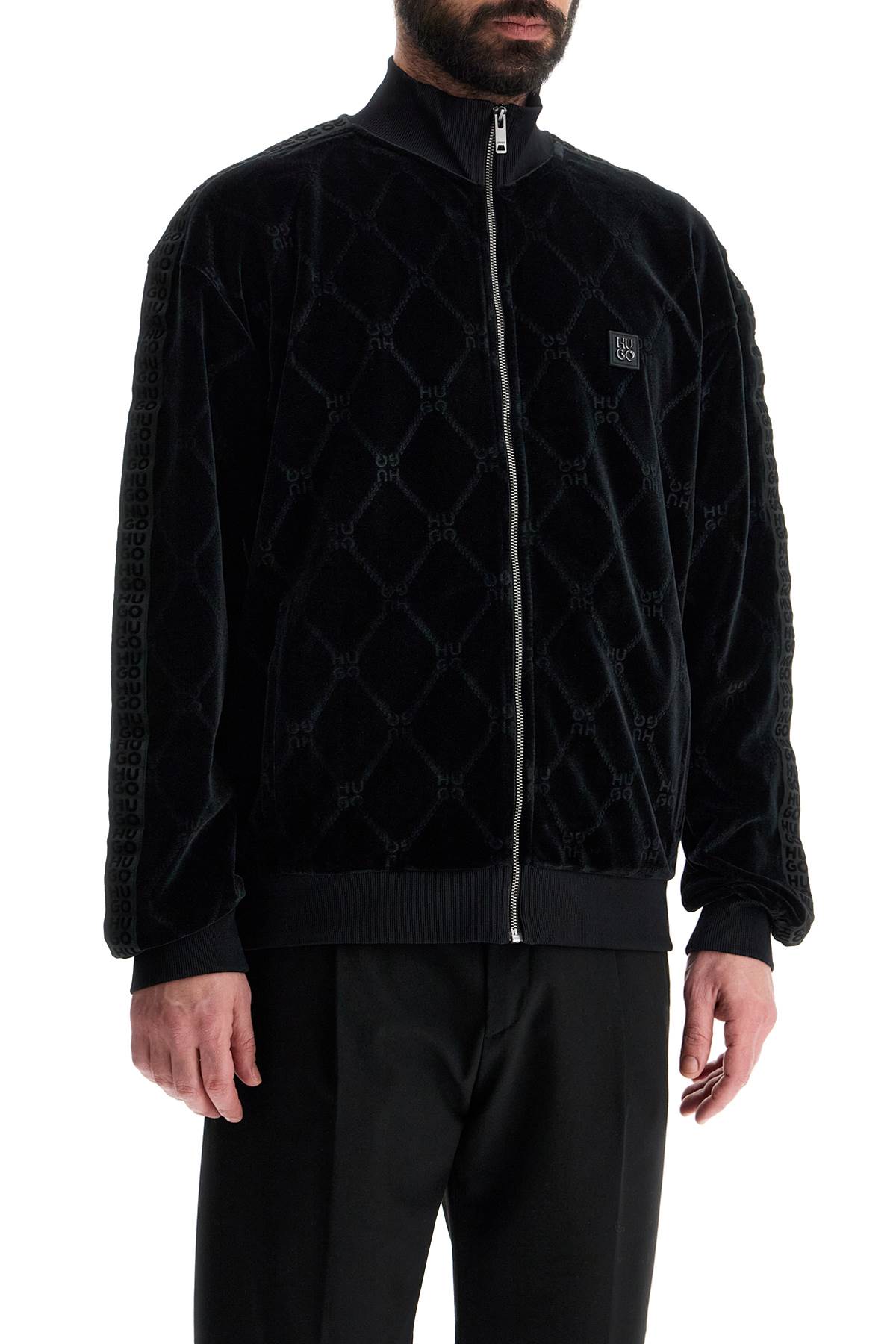 Hugo black high neck zip sweatshirt with diamond pattern