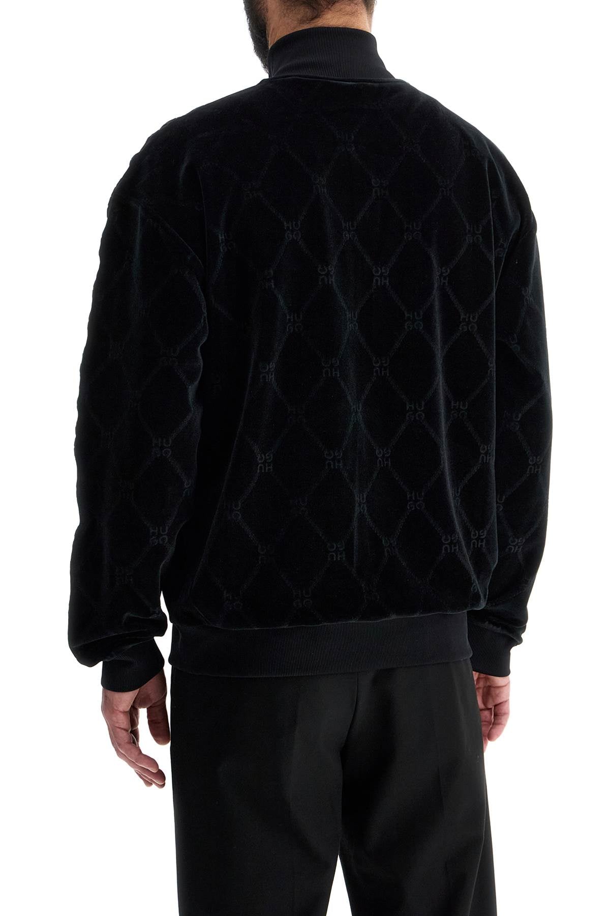 Hugo black high neck zip sweatshirt with diamond pattern