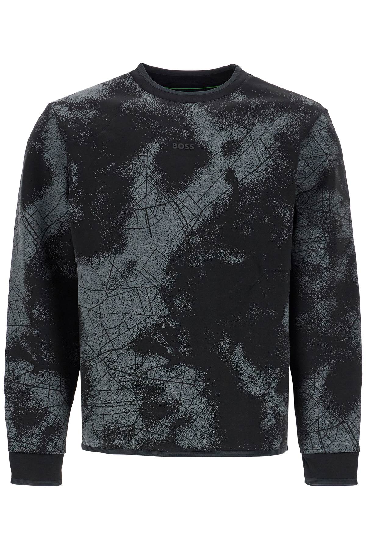 Boss men's black cotton crewneck sweatshirt with gray print