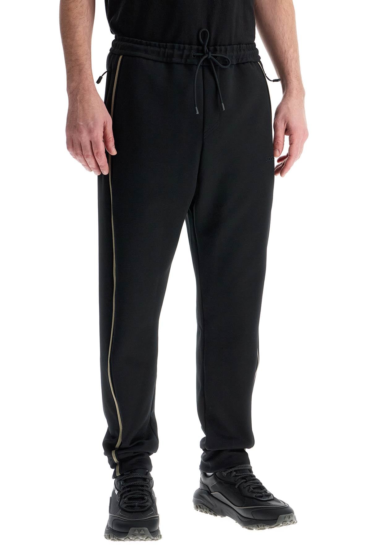 Boss men's high-waisted slim fit black pants with piping