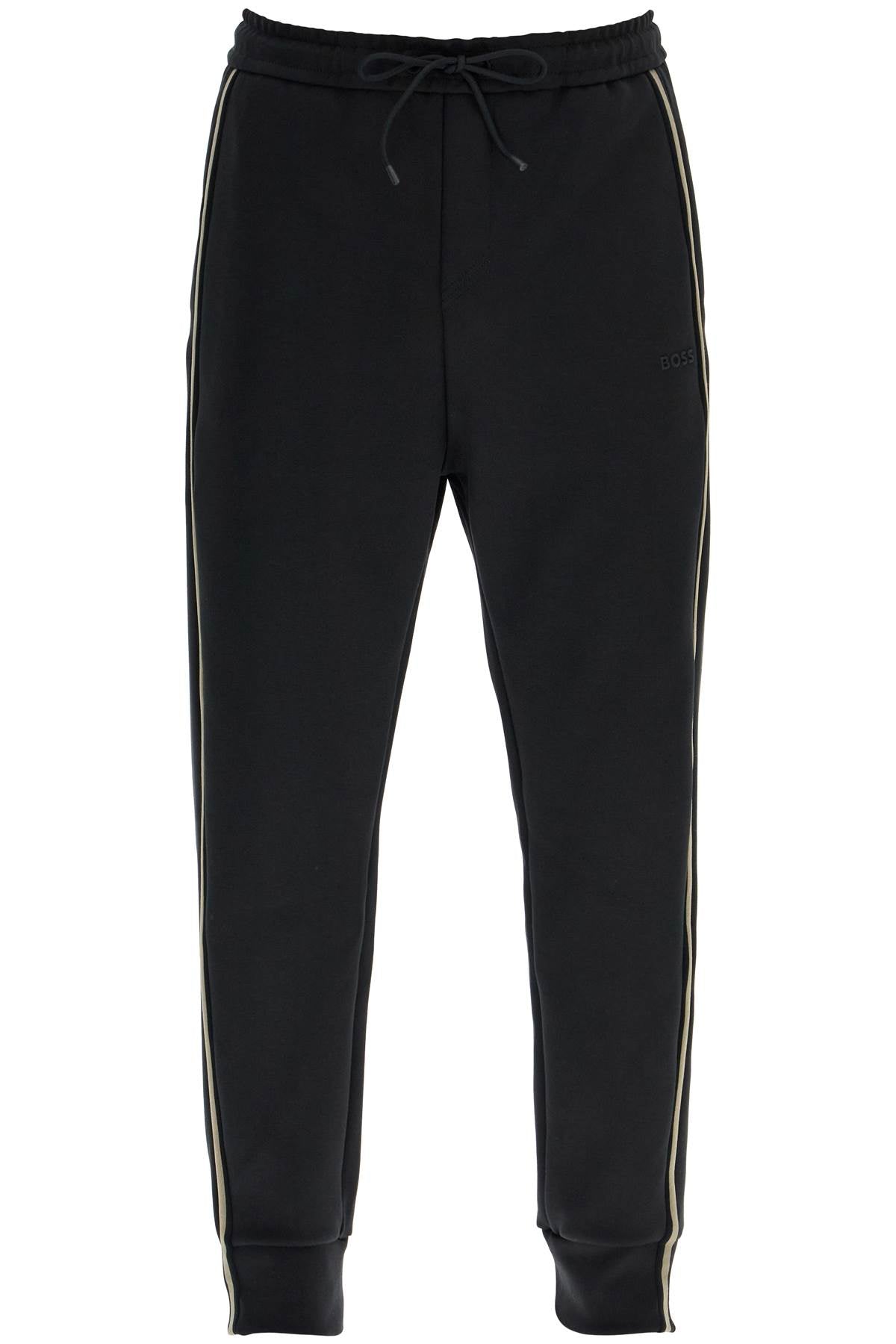 Boss men's high-waisted slim fit black pants with piping