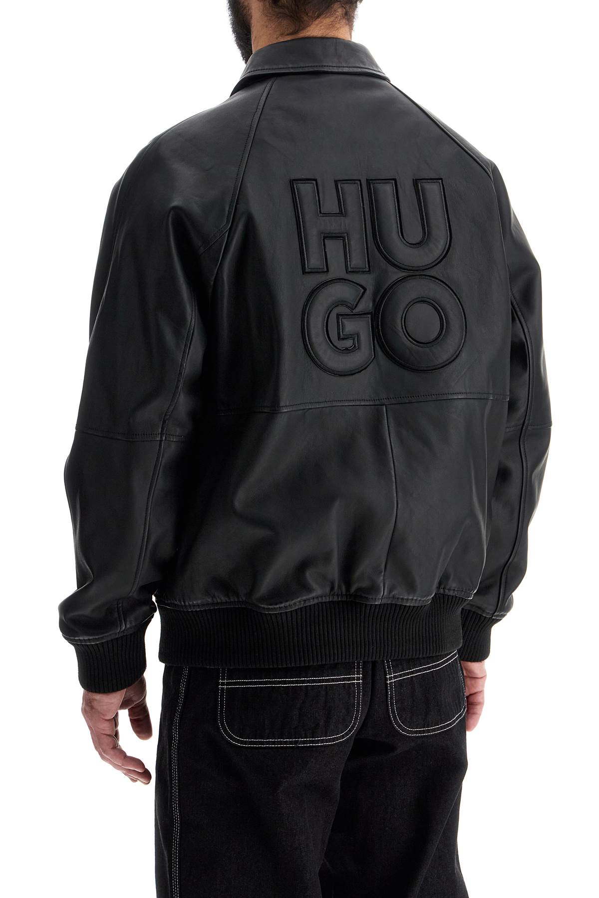 Hugo black wide crew neck sweater for men with buttons