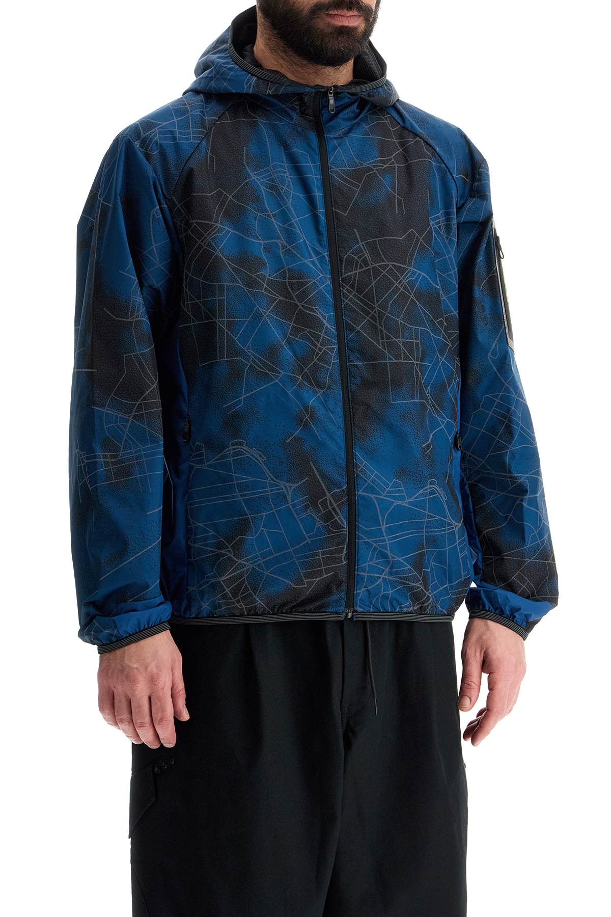 Boss blue hooded jacket with graphic print zip