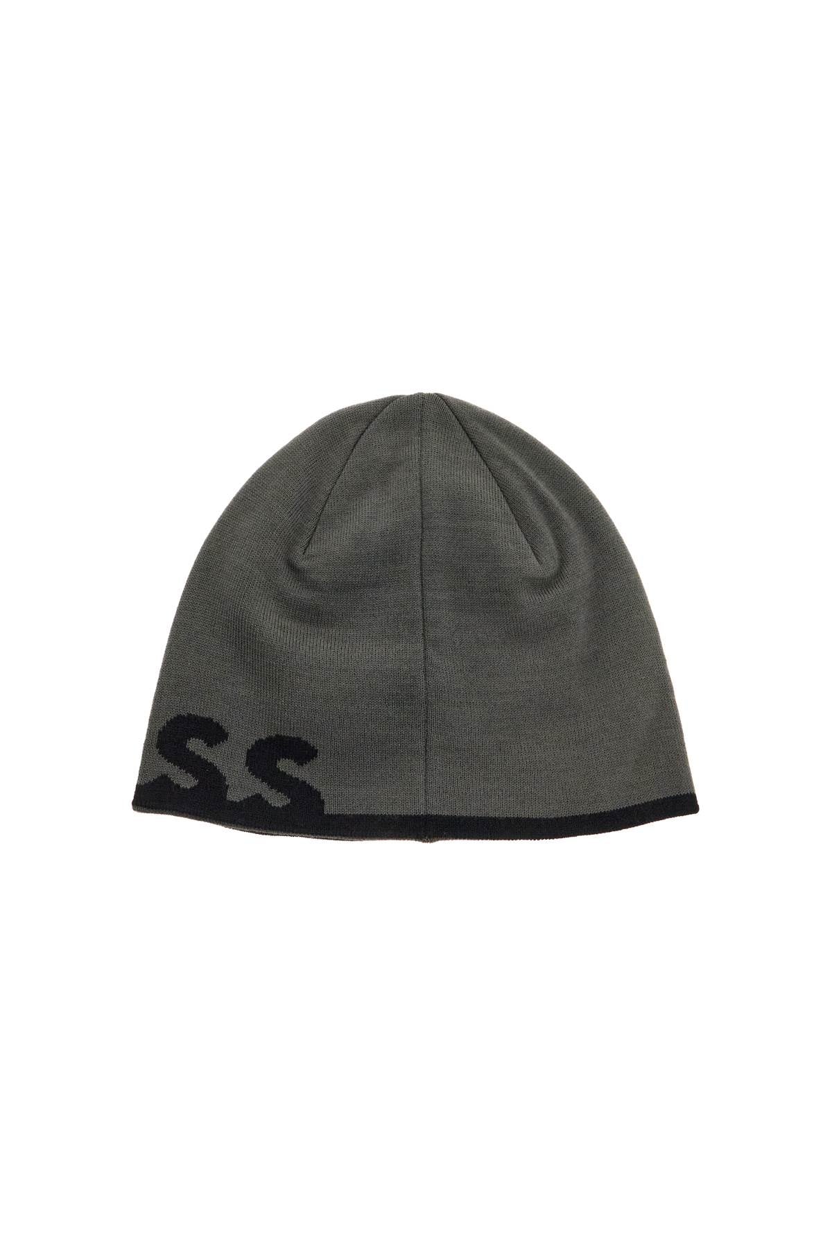 Boss elegant dark gray wool and acrylic beanie with contrasting logo