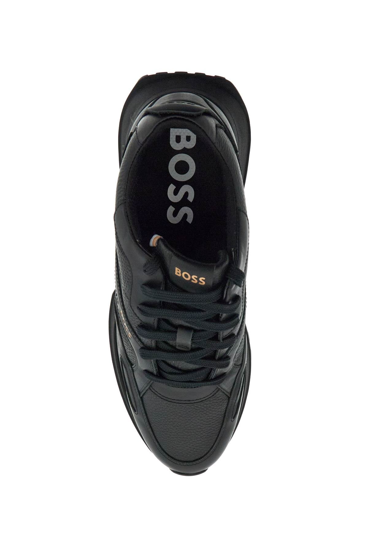 Boss black leather sports sneakers with strap for men