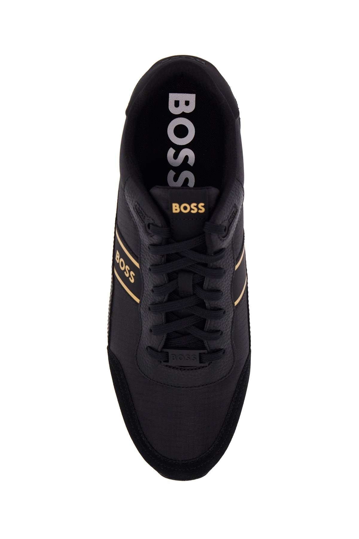 boss parkour-l runn rsmx black suede with golden stripes