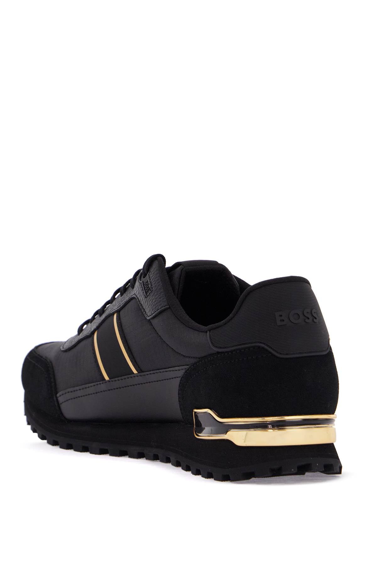 boss parkour-l runn rsmx black suede with golden stripes