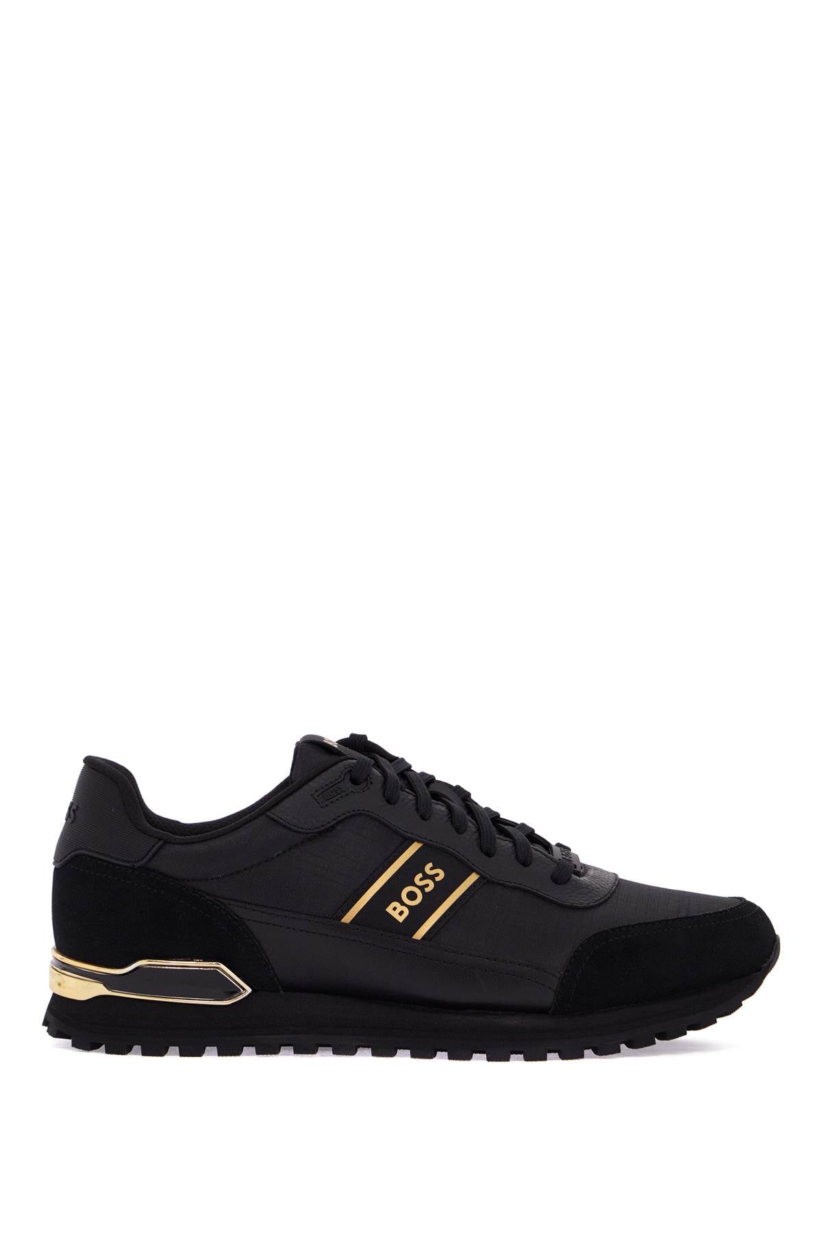 boss parkour-l runn rsmx black suede with golden stripes