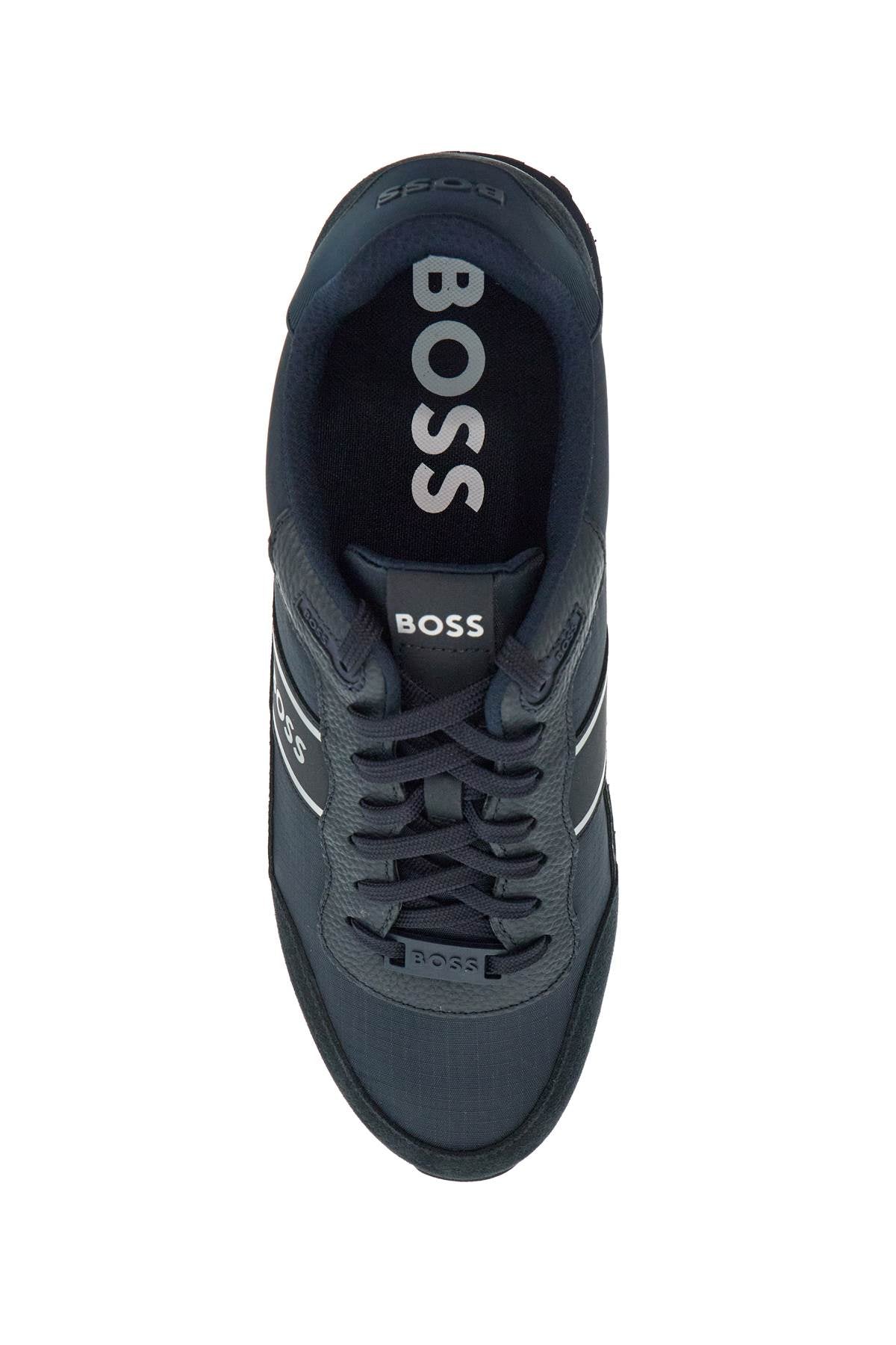 Boss men's sneakers in technical fabric and dark blue suede with rubber sole