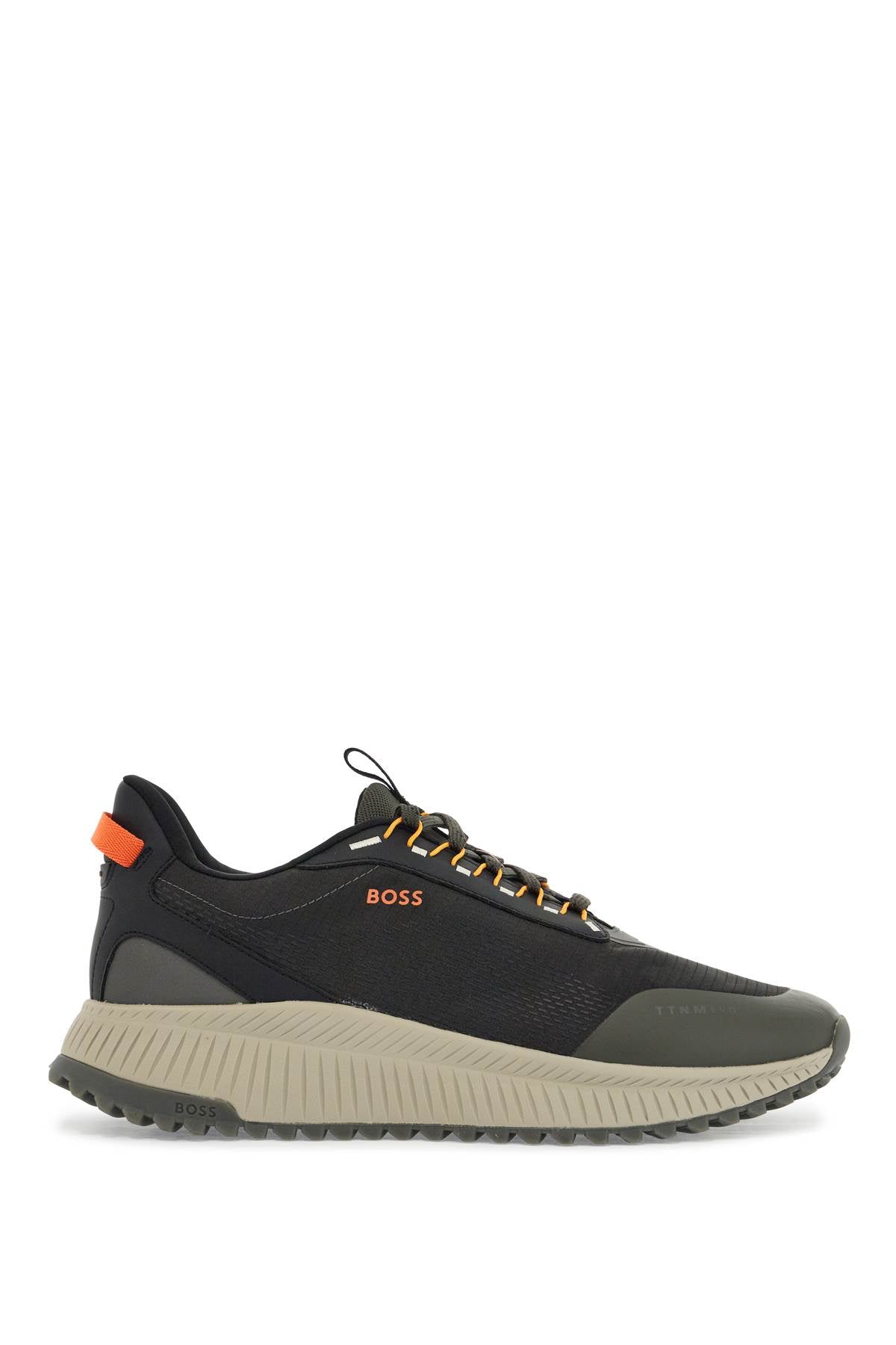 Boss dark grey breathable sneakers with orange details ttnm evo_runn_rsgtx