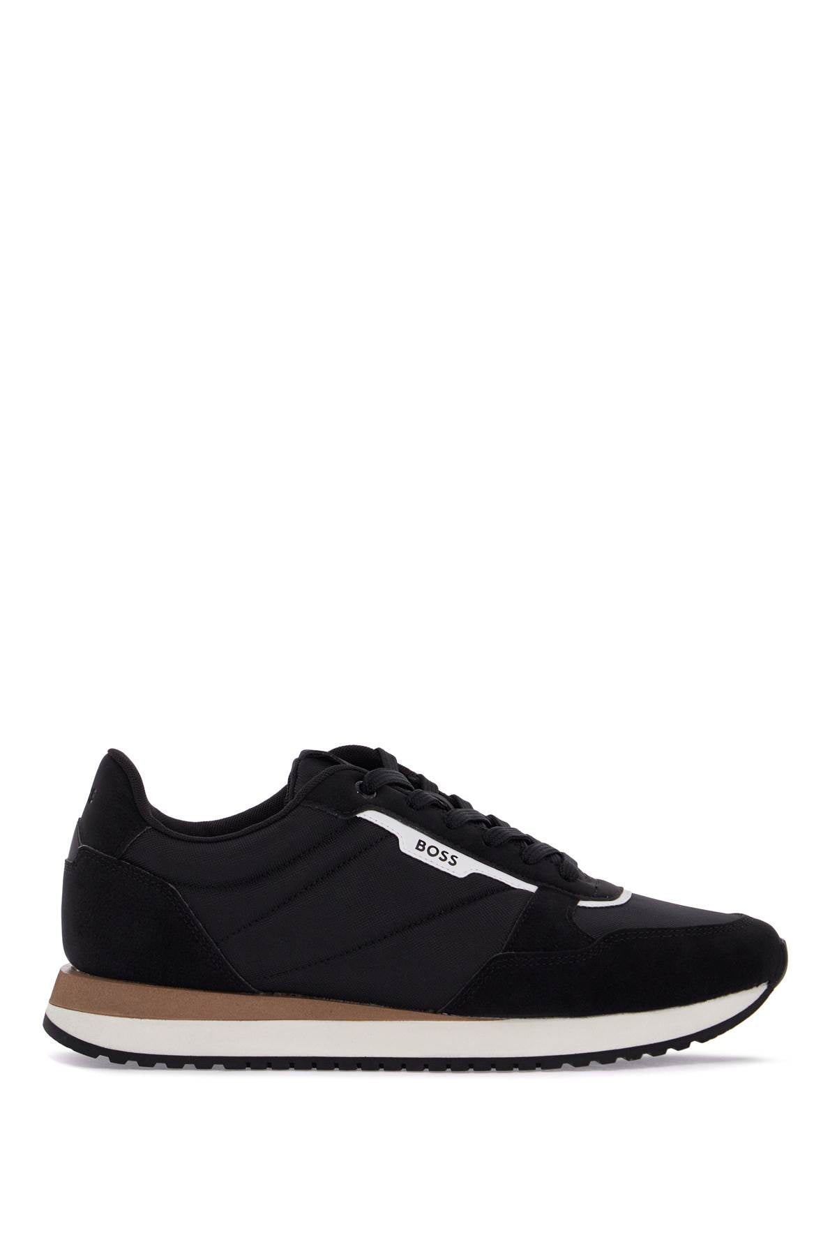 Boss kai_runn_nupny black casual sneakers in suede and technical fabric