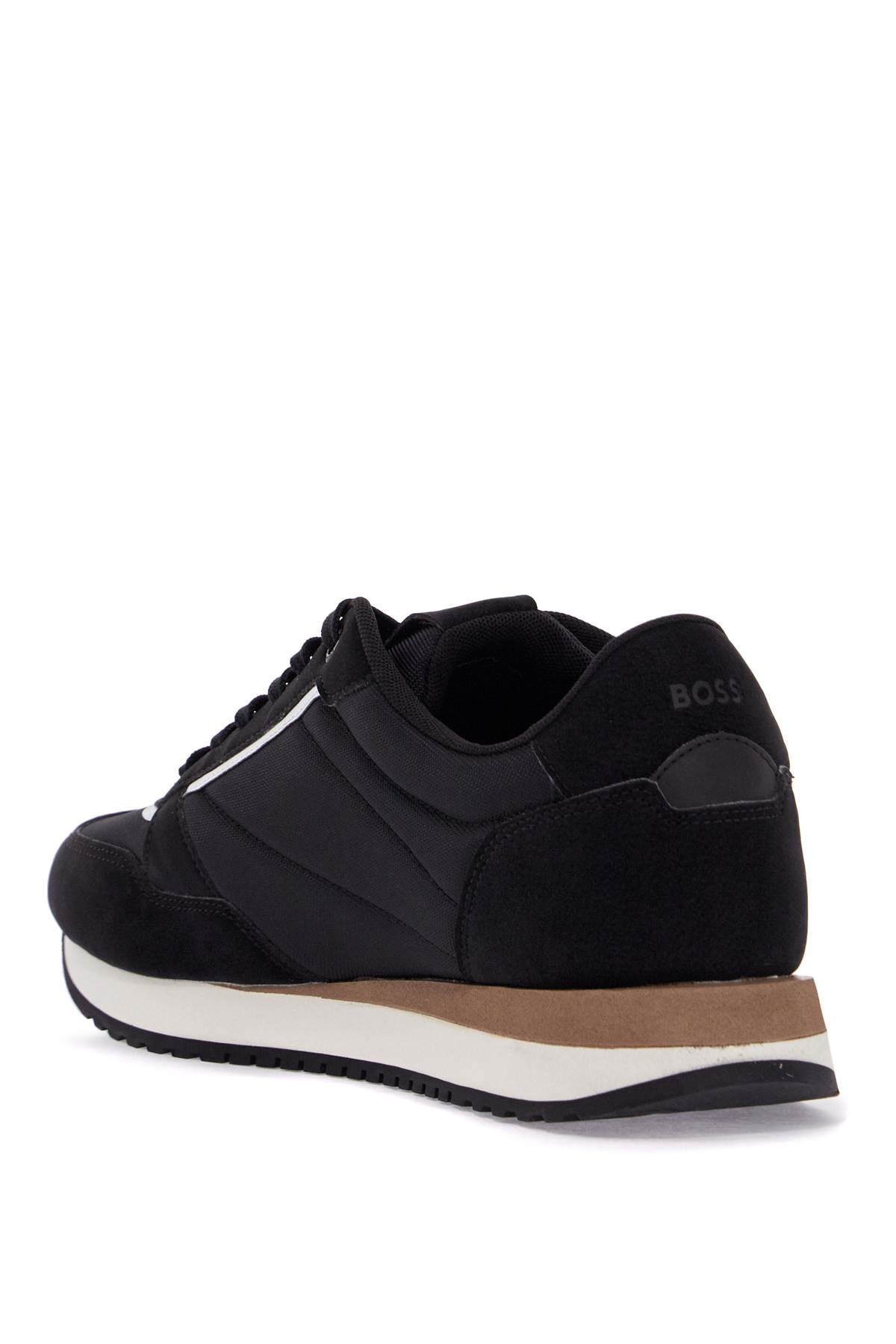 Boss kai_runn_nupny black casual sneakers in suede and technical fabric